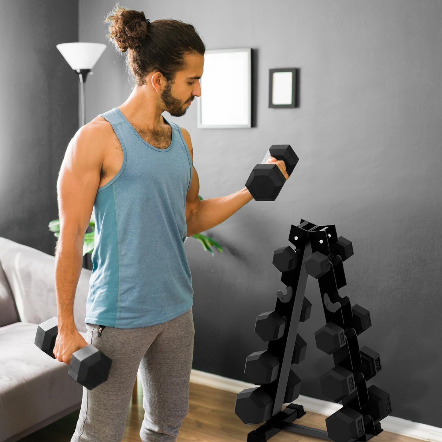 RitFit 15LB Dumbbells Set of 2 Rubber Encased Dumbbell Sets with Optional Rack for Home Gym, Coated Hand Weights for Strength Training, Workouts