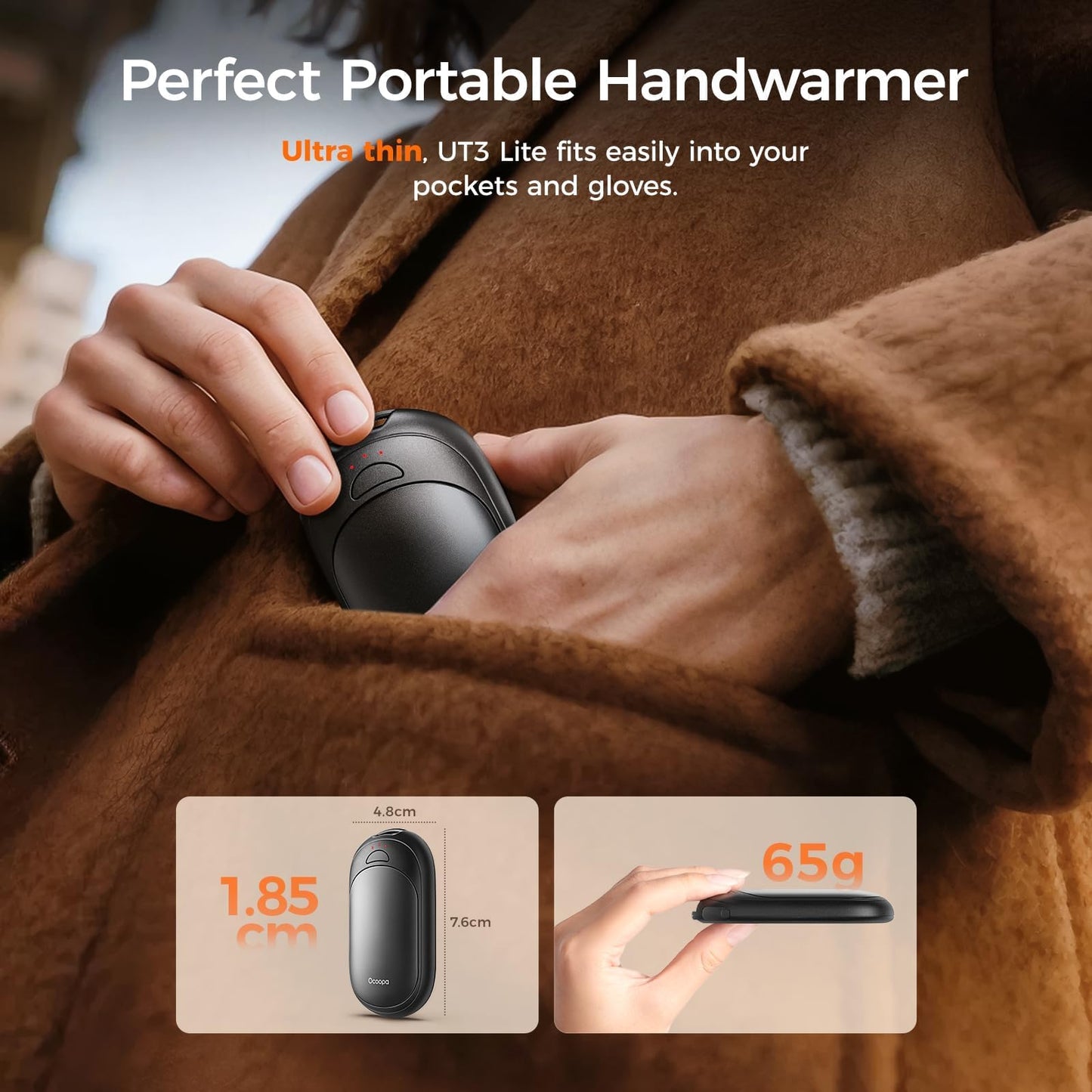 OCOOPA 2in1 Magnetic Rechargeable Hand Warmers 2 Pack, Electric Hand Warmer, Pocket Battery Operated Heater, UL Certified, 3 Heat Settings, Tech Gifts for Men,Purse Must Haves, Essentials, UT3 Lite