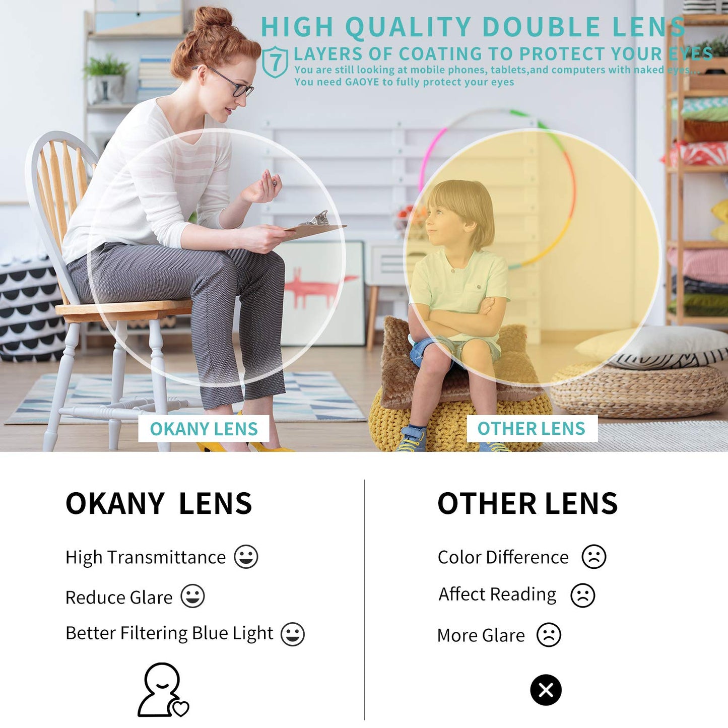 Okany Blue Light Glasses for Kids 3 Pack Anti Glare & Eye Strain Glasses Computer TV Phone Tablets UV Protection Glasses for Kids Boys Girls Age 3-12(Black + Transparent blue + Transparent)