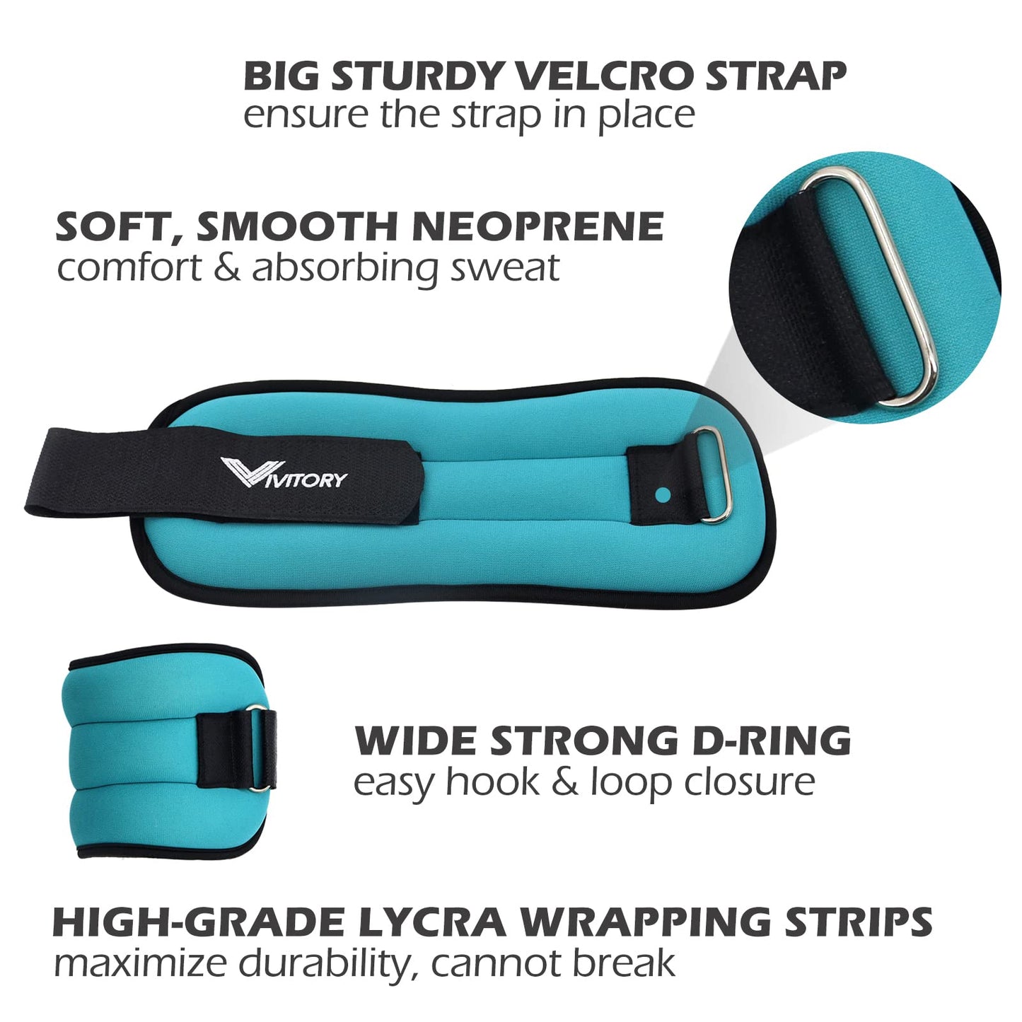 Vivitory Ankle Weights for Women & Men, Leg Weights from 2.2 to 6.6 Lbs Per Pair, Arm Weights, Ankle Wrist Weights Set for Strength Training, Jogging, Gymnastics, Aerobics, Physical Therapy (1 lb each (2 lbs pair), Sky Blue)