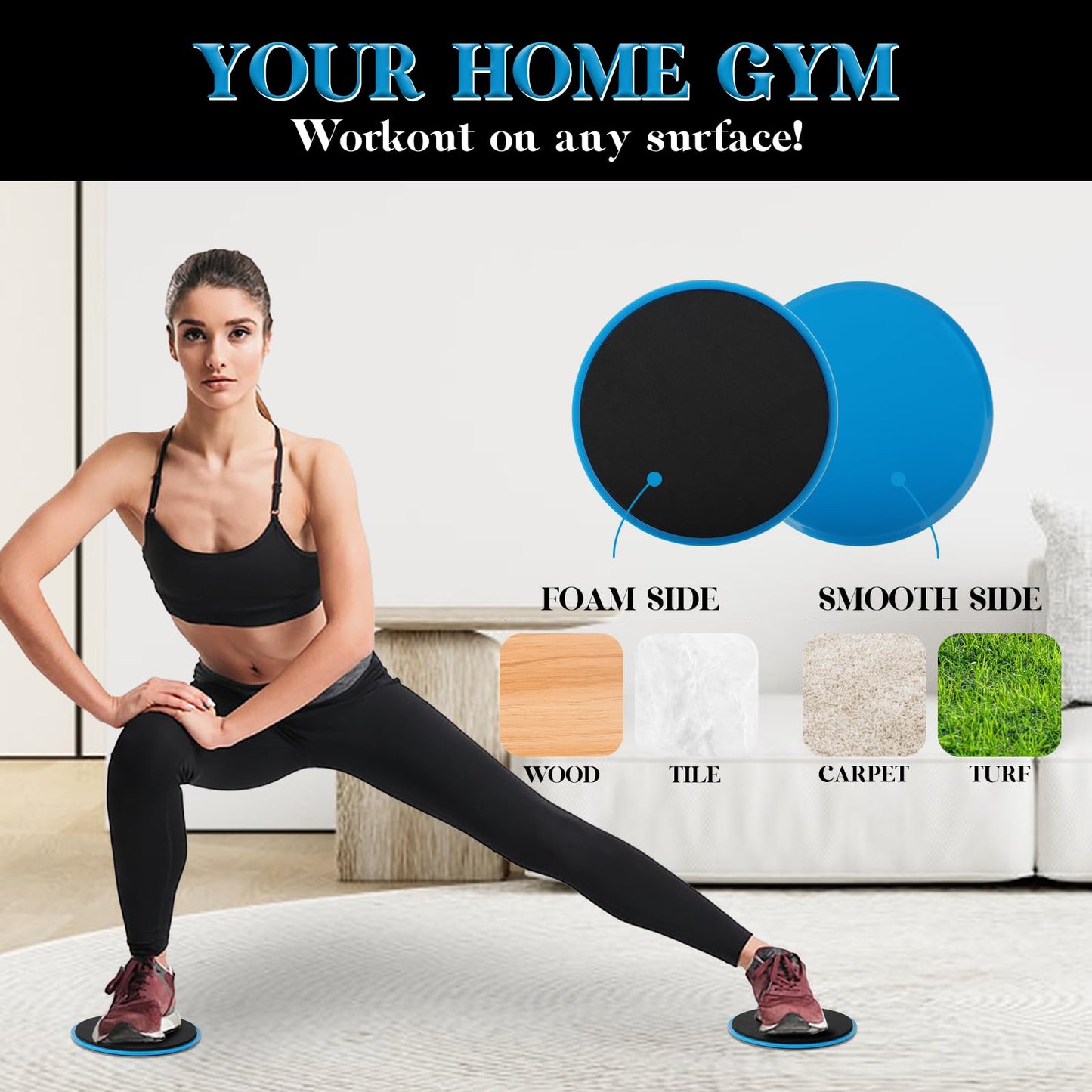 ZILLEEN Exercise Sliders for Working Out Blue Fitness Discs for Pilates Women Men, 2 Pack