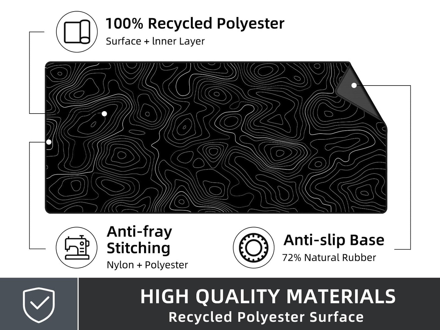 Rinaze Extra Large Gaming Mouse Pad with Black Topographic, XXL Mousepad, Big Mouse Mat Desk Pad, Non Slip Keyboard Pad for Gaming Computer Laptop PC Office Desk Accessories