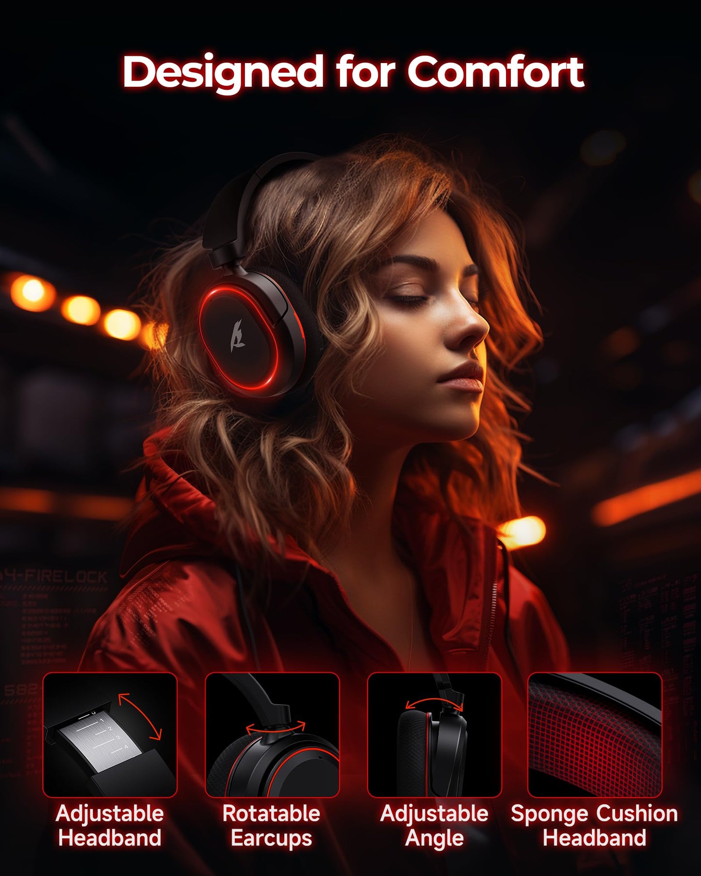 Wireless Gaming Headset, 7.1 Surround Sound, 2.4Ghz USB Gaming Headphones Bluetooth 5.4,100-Hr Noise Canceling Mic RGB Light, Wireless Headset for PC PS5 PS4 Mac Switch,ONLY Wired Mode Suit for Xbox