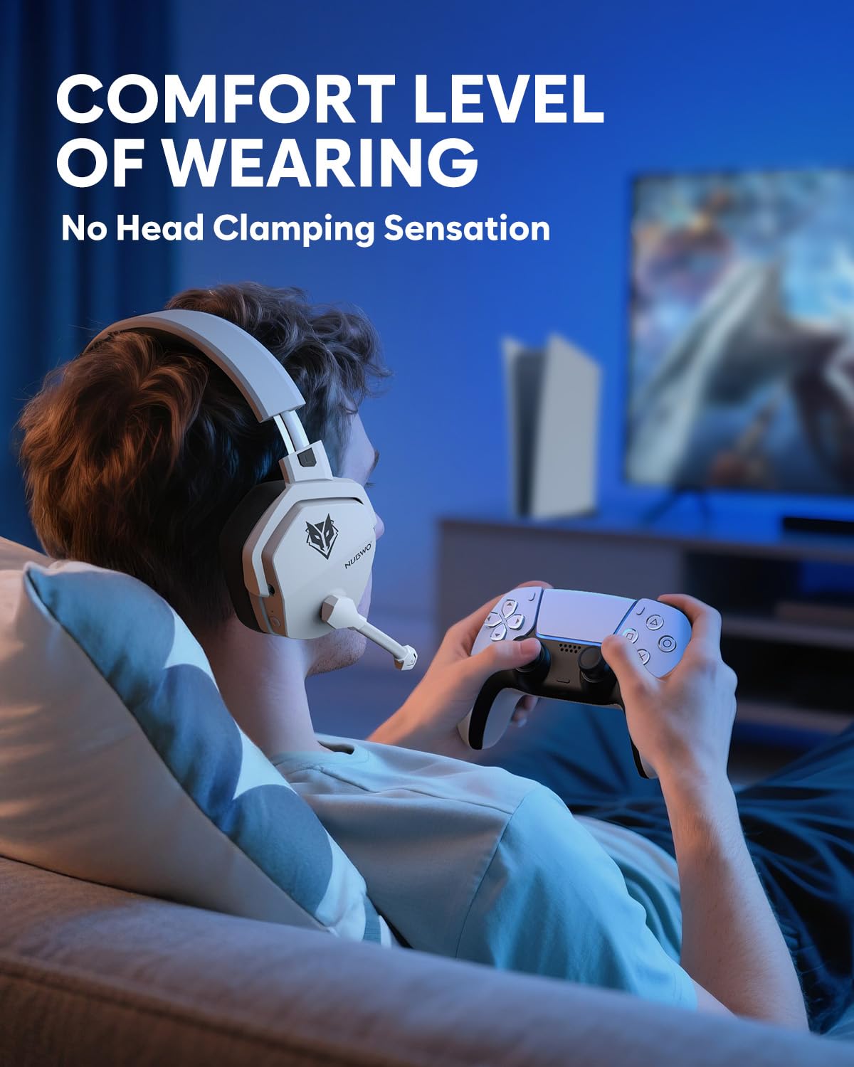 NUBWO G06 Dual Wireless Gaming Headset with Microphone for PS5, PS4, PC - 23ms Low Latency Audio - 100-Hour of Playtime - 50mm Drivers (White-Black)