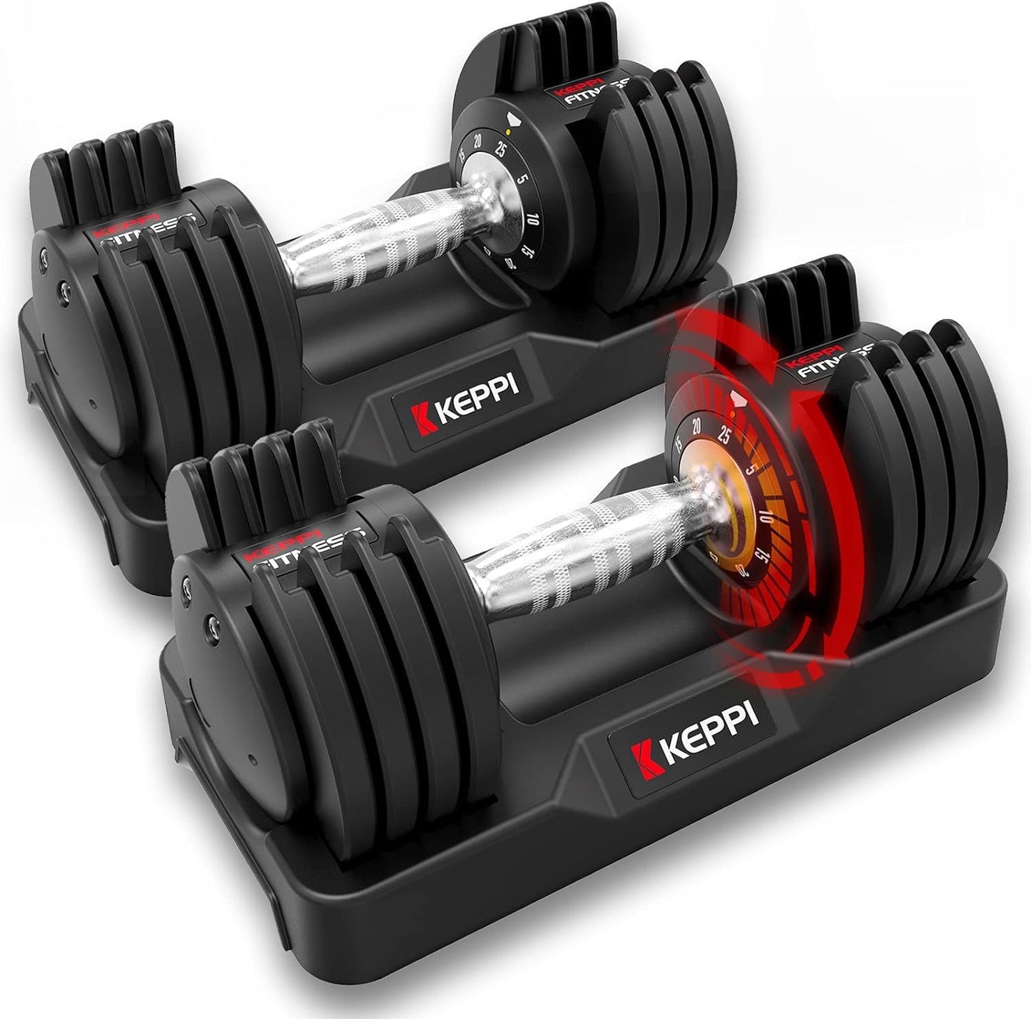 Keppi Adjustable Dumbbells Set, 25lb Pair Dumbbells with Anti-Slip Metal Handle for Exercise & Fitness Fast Adjust Weight for Full Body Workout Fitness