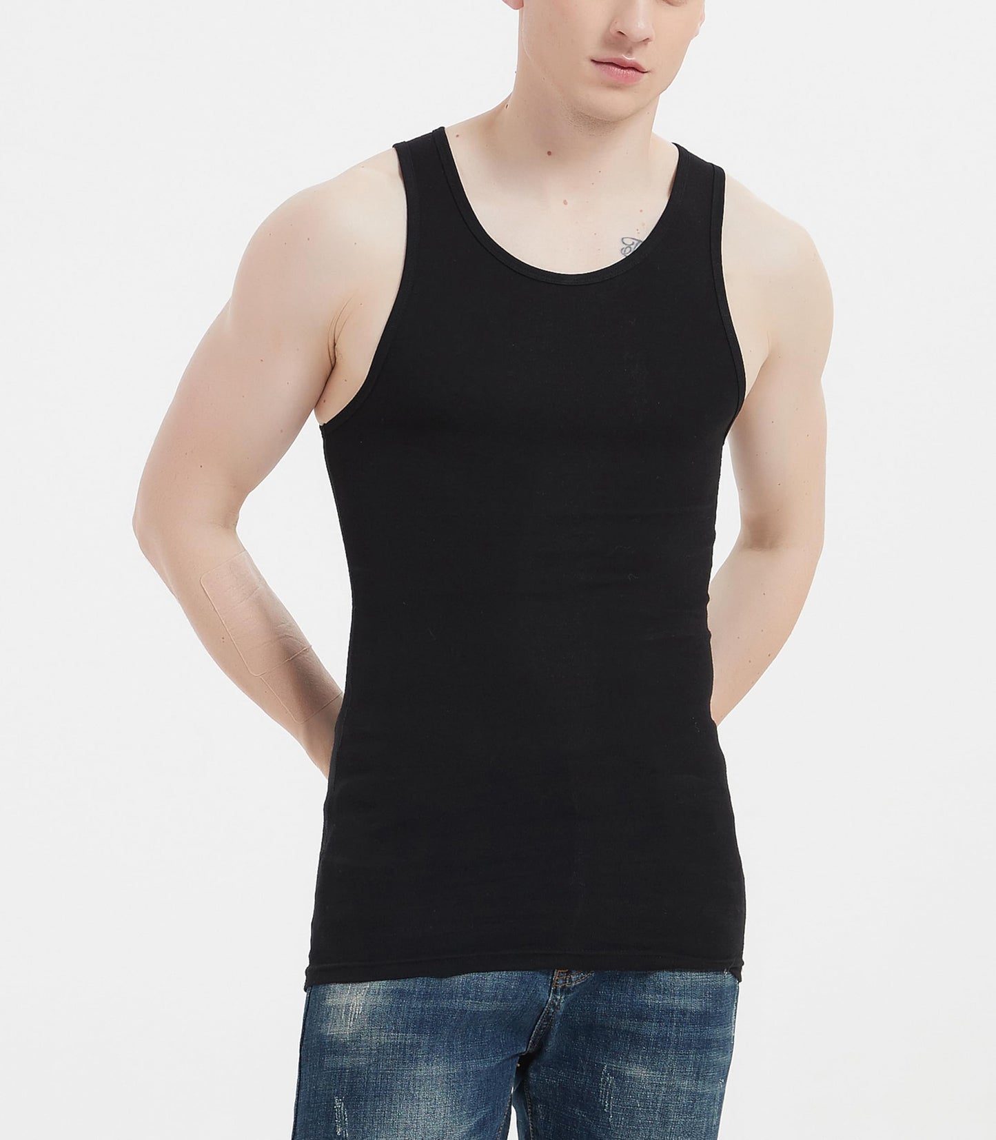 Comfneat Men's 6-Pack A-Shirts Tight Fit Tank Tops Cotton Spandex Undershirts (Black 6-Pack, XXL)