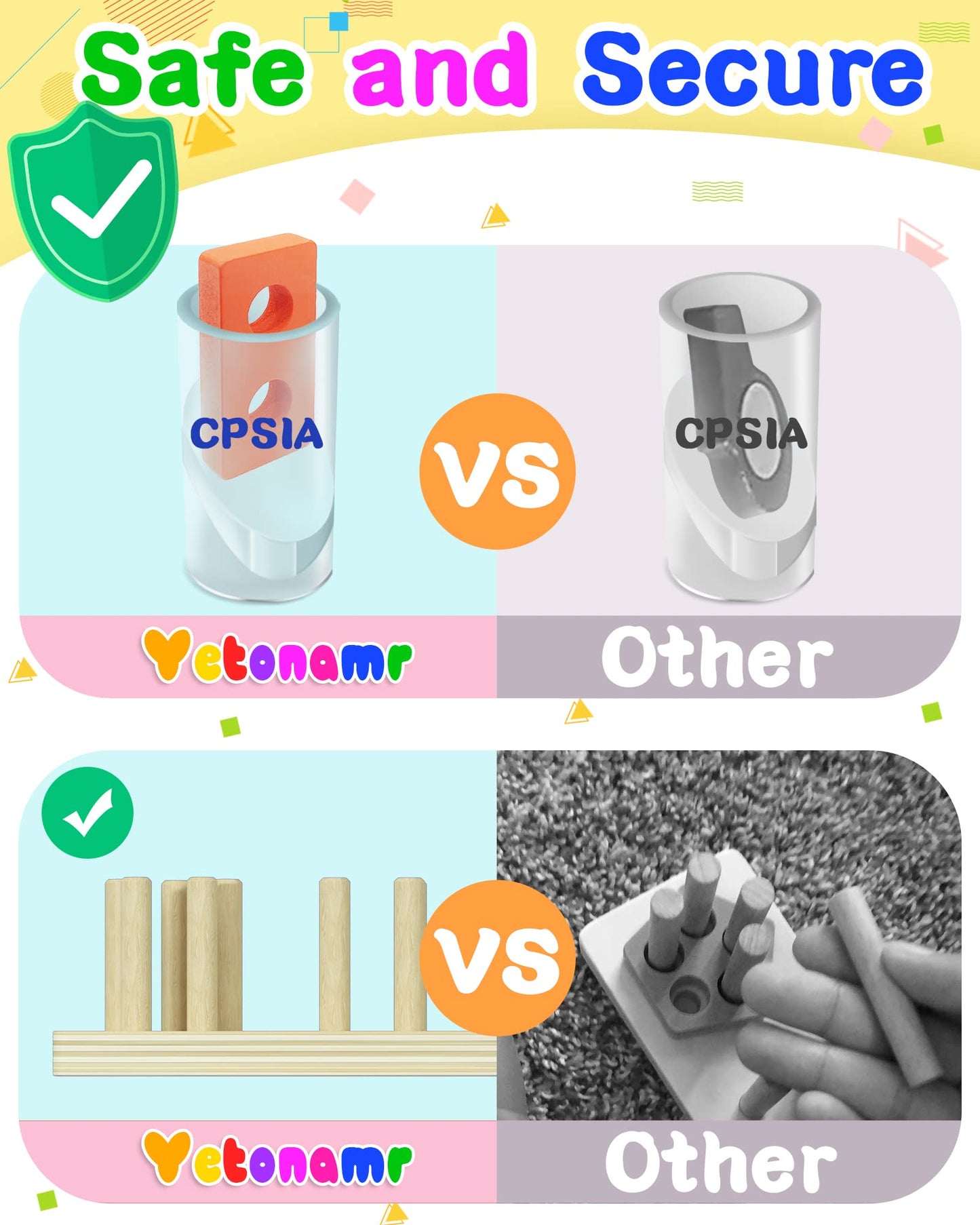 Yetonamr Montessori Toys for 1 2 3 Years Old Boys Girls Birthday Gifts, Wooden Sensory Toys for Ages 2-4 Kids Baby, Toddler Learning Toy Activities Puzzles Ages 1-3