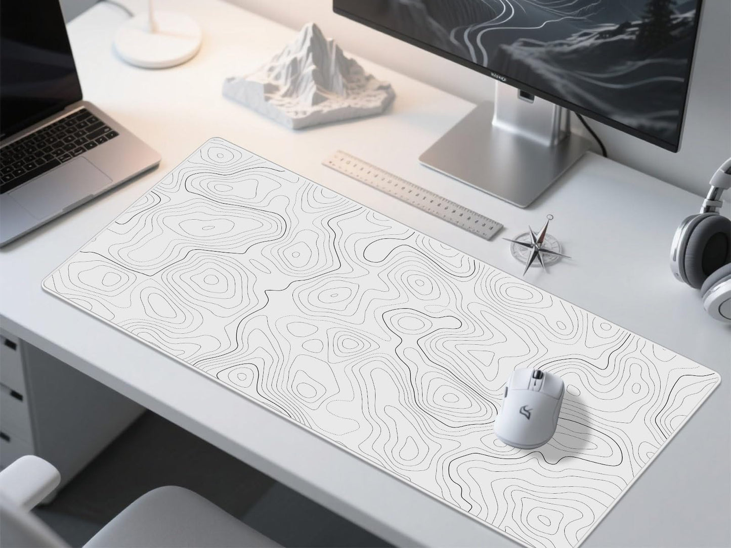 Rinaze Extra Large Gaming Mouse Pad with White Topographic, XXL Mousepad, Big Mouse Mat Desk Pad, Non Slip Keyboard Pad for Gaming Computer Laptop PC Office Desk Accessories