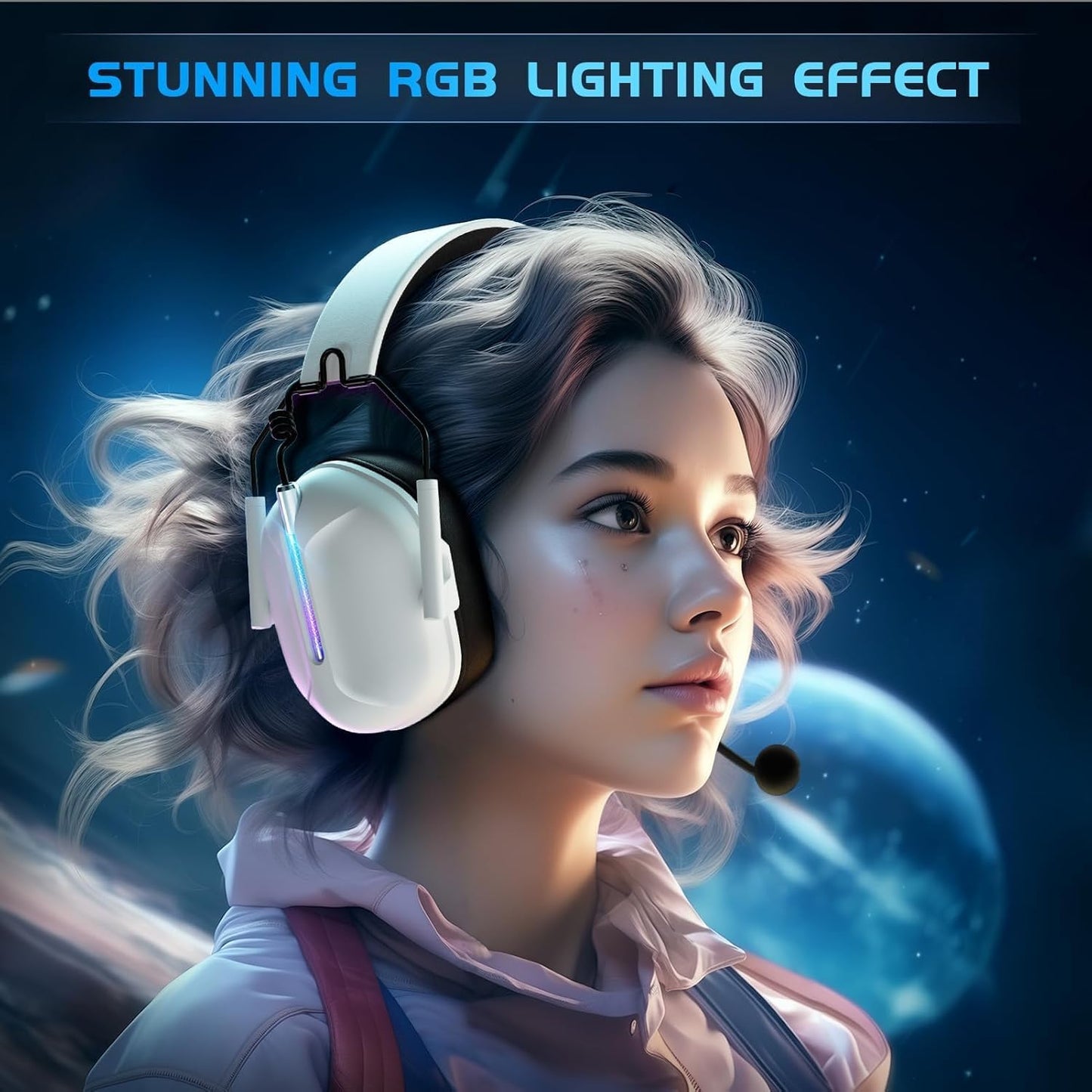 Wireless Gaming Headset for PS5, 2.4GHz Gaming Headset with Mic for PS4/Nintendo Switch, ONLY 3.5MM Wired for Xbox Series, 40H Battery (White)