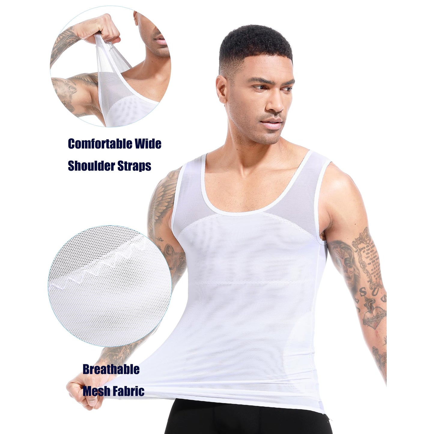 Mens Slimming Body Shaper Vest, Gynecomastia Compression Shirt Shapewear, Abs Abdomen Undershirts, Tummy Control Tank Top White