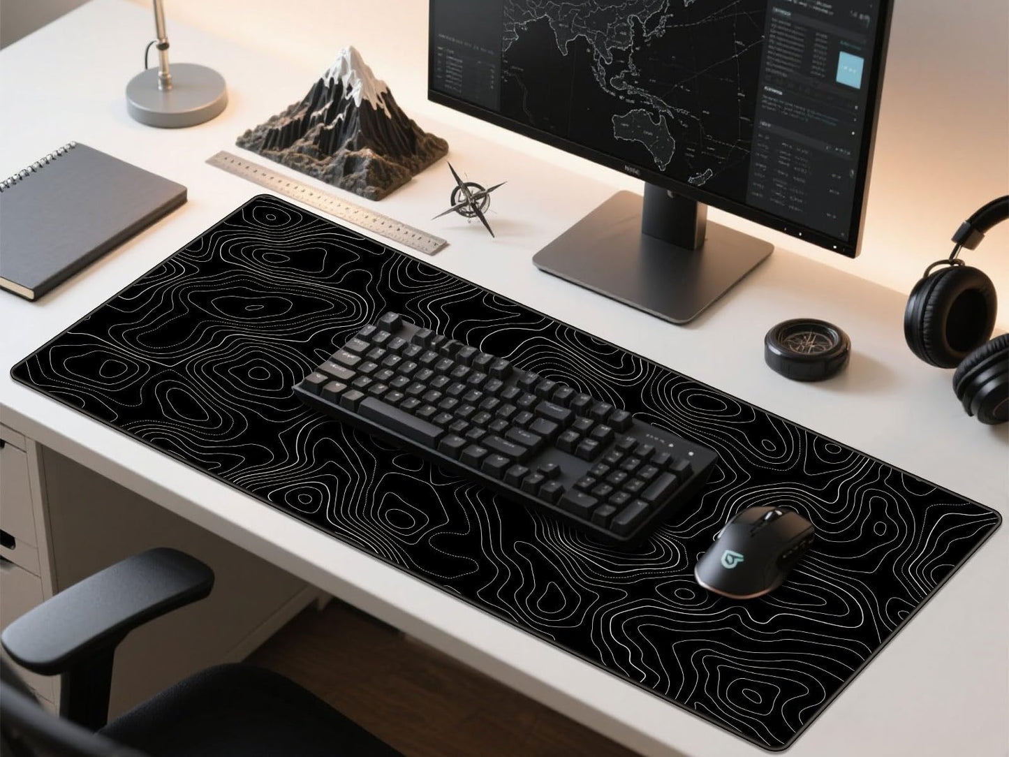Rinaze Extra Large Gaming Mouse Pad with Black Topographic, XXL Mousepad, Big Mouse Mat Desk Pad, Non Slip Keyboard Pad for Gaming Computer Laptop PC Office Desk Accessories