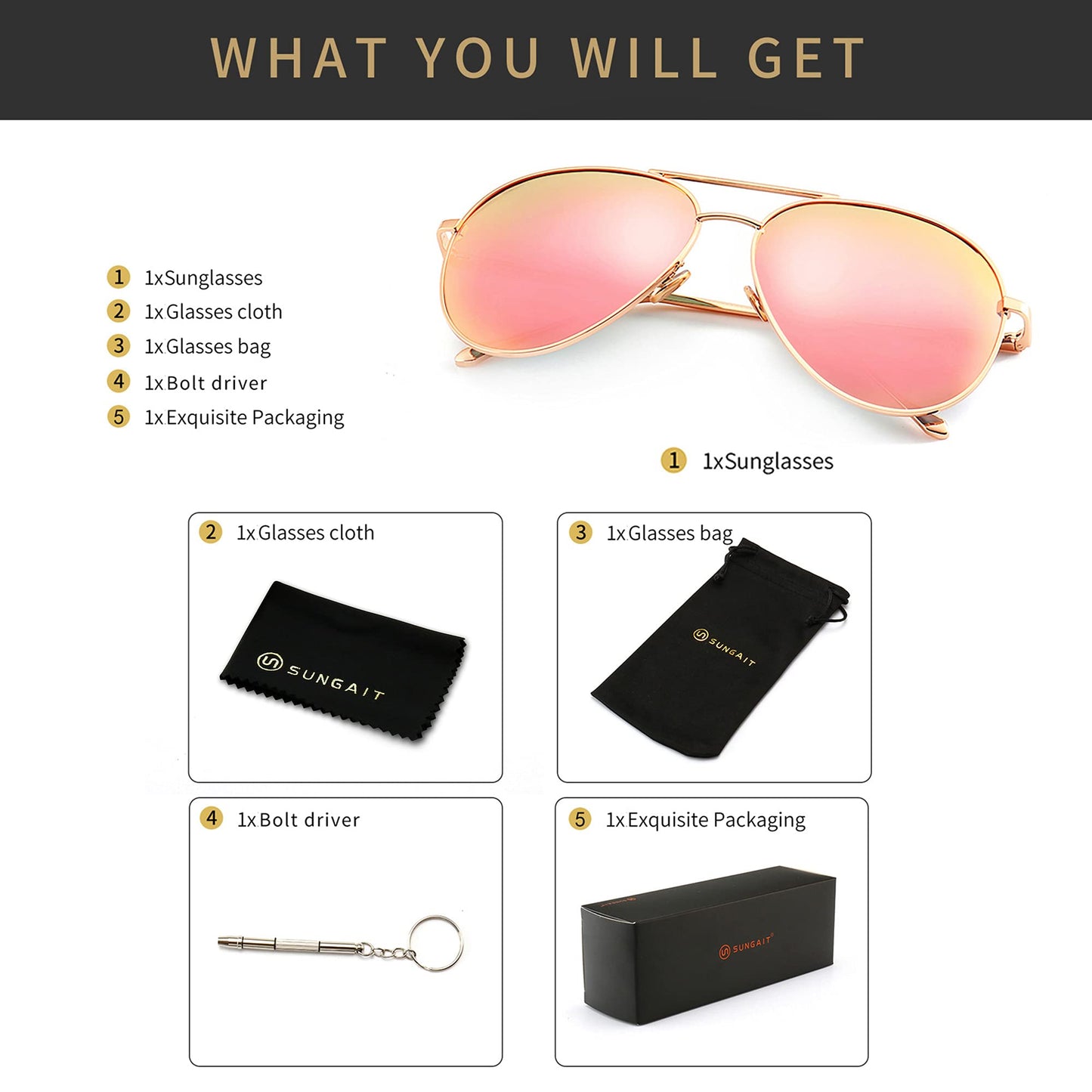 SUNGAIT Women's Lightweight Oversized Aviator Sunglasses - Mirrored Polarized Lens