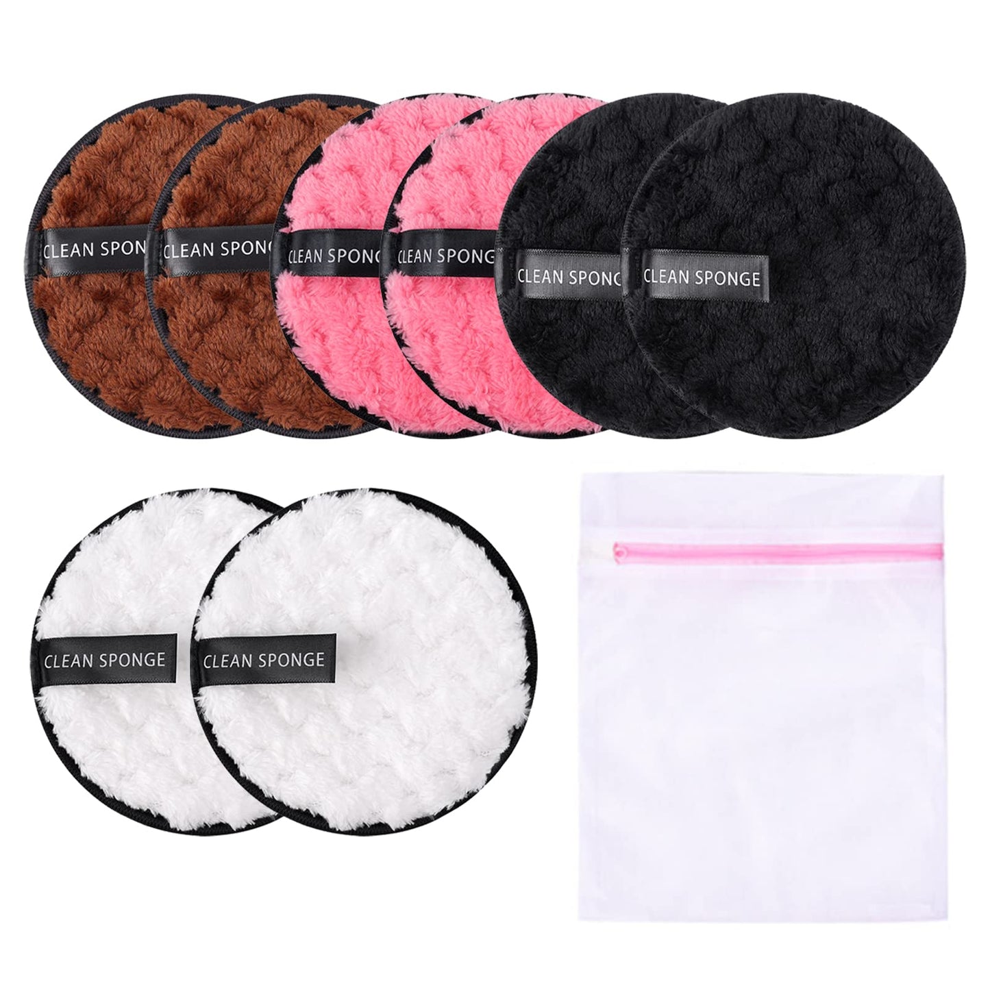 Pack of 8 Make-Up Pads Washable, Washable Make-Up Pads, Make-Up Wipes, Cotton Pads, Make Up Remover Pads with Mesh Laundry Bag, Reusable, for Facial Cleansing, Skin Care (Colour Random)