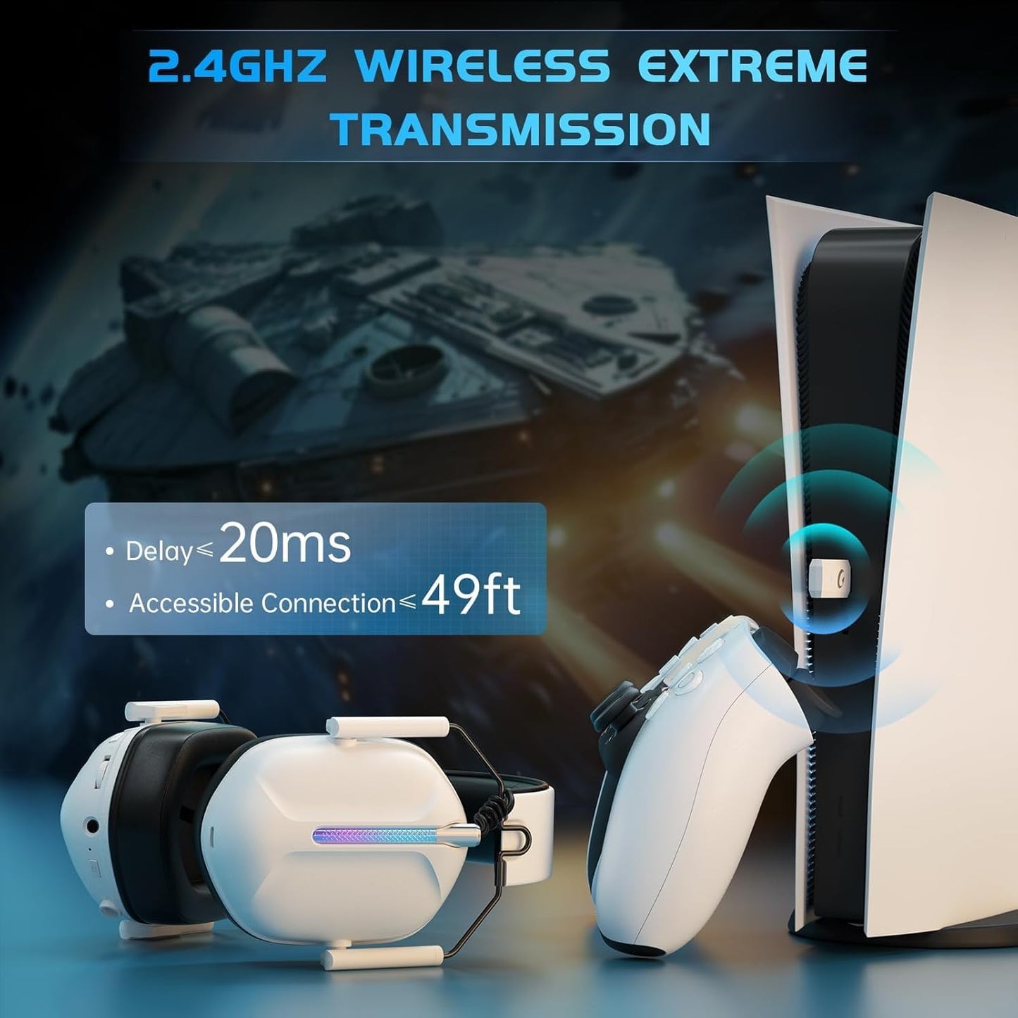 Wireless Gaming Headset for PS5, 2.4GHz Gaming Headset with Mic for PS4/Nintendo Switch, ONLY 3.5MM Wired for Xbox Series, 40H Battery (White)
