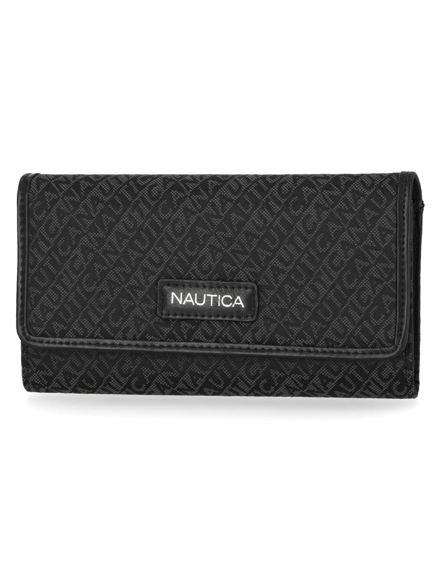 Nautica Women's Organizer Perfect Carry-All Money Manager Oraganizer with RFID Blocking Wallet, Black Jacquard, One Size