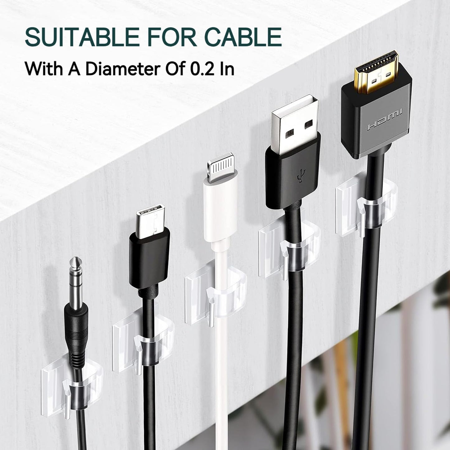 SZFUDIGO Cable Clips,50PCS Electrical Cord Management Adhesive Cable Wire Clip Wire Clips Wall,Used for Cars, Offices, and Homes Cable Clips Cord Organizer (Transparent)
