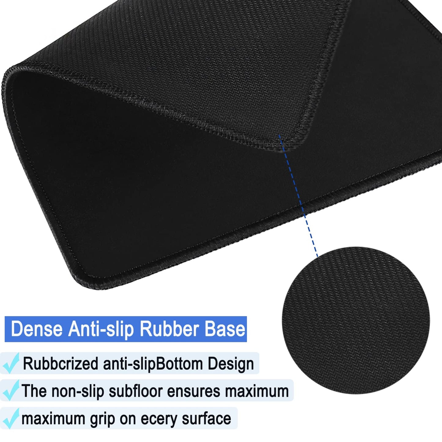 Mouse Pad, Large Gaming Mouse Pad with Double Stitched Edges, 14.9 x 11.7 inches Premium-Textured & Waterproof Mousepad, Nonslip Natural Rubber Base Mouse pad for Laptop,Computer, Office, Black
