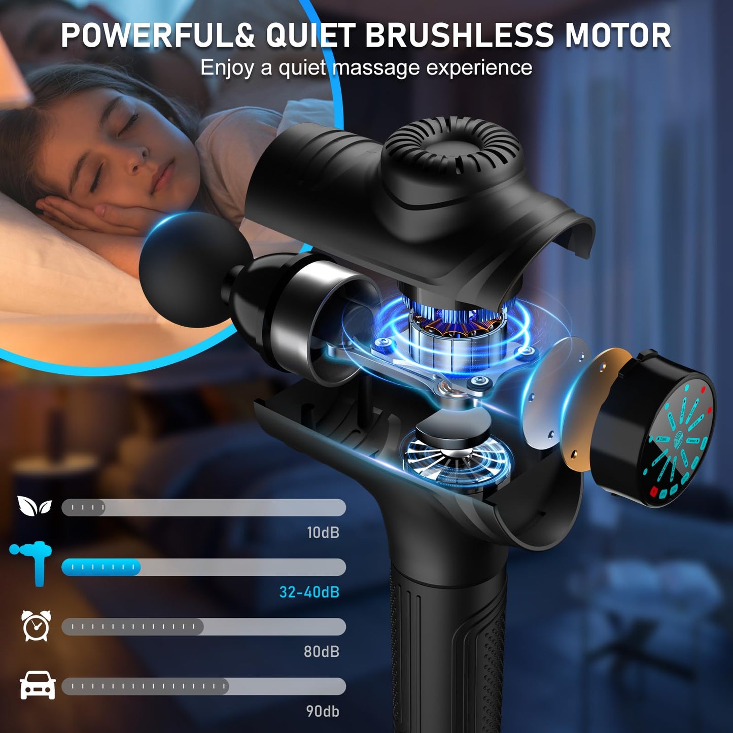 RAEMAO Massage Gun, Handheld Electric Deep Tissue Muscle Massager for Athletes for Pain Relief Attaching 8 Replacement Heads, Percussion Massager with 10 Speeds, Father's Day Gifts, Black