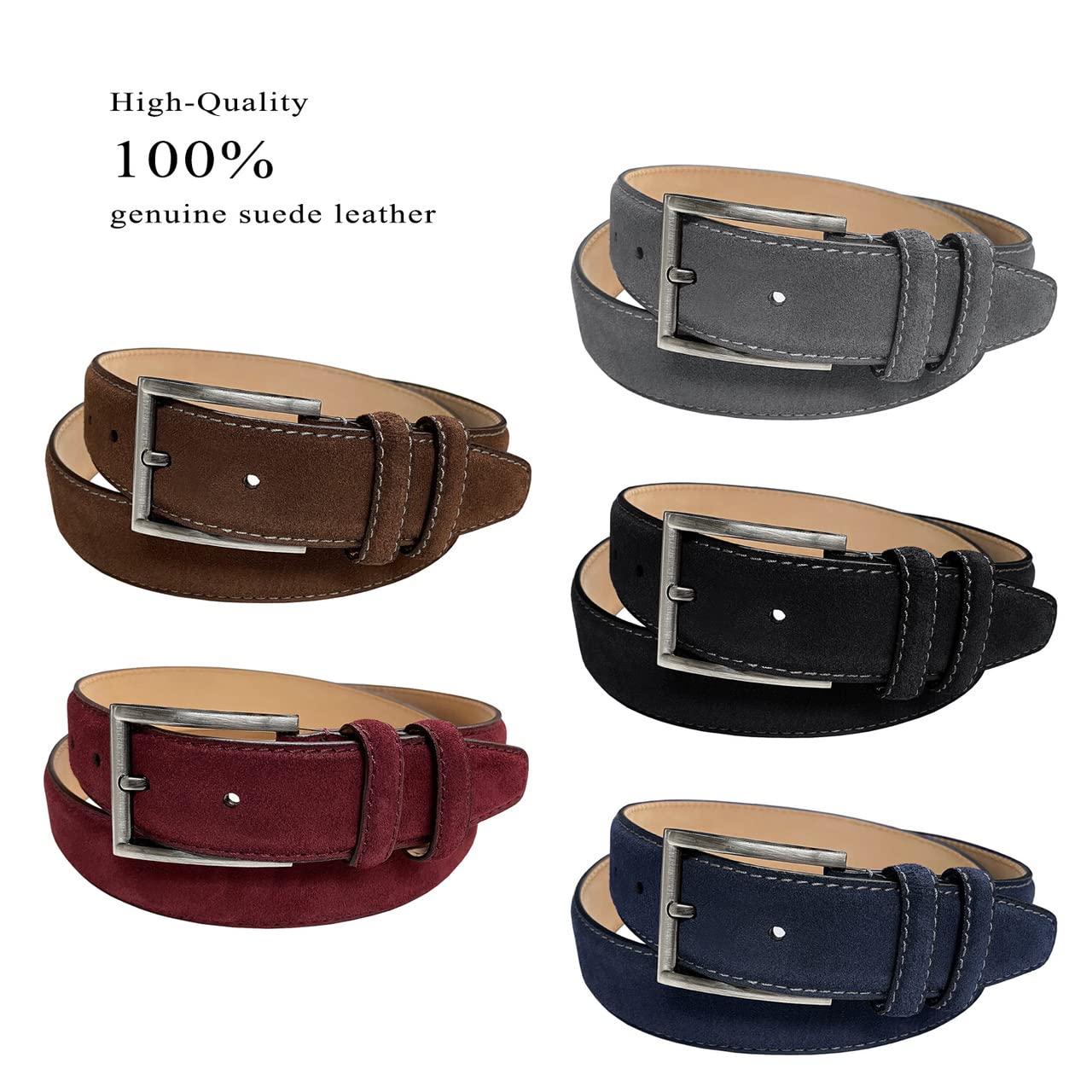 19000 Men's Suede Belt Genuine Leather Casual Dress Belt 1-3/8"(35mm) Wide (Gray, 40)