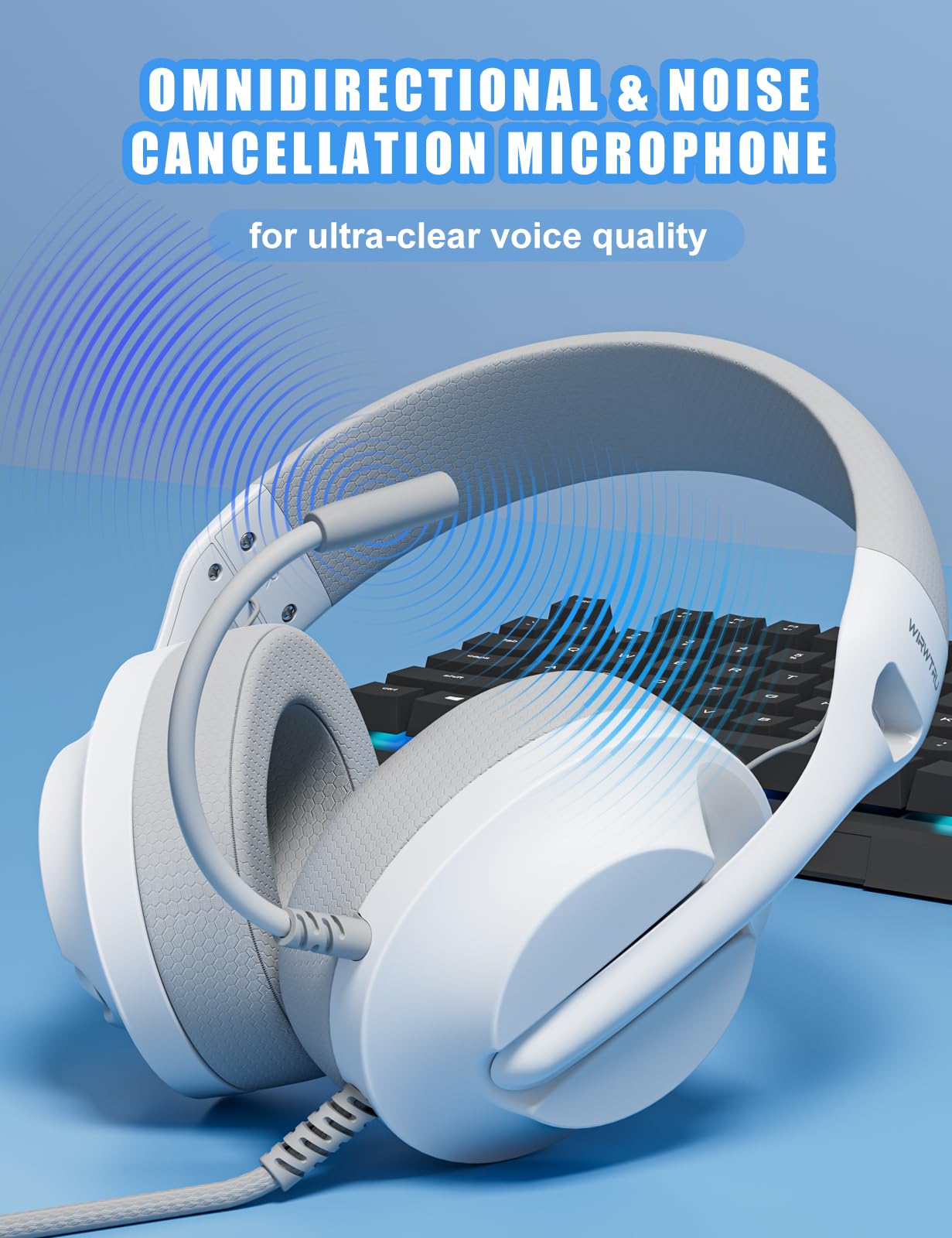 WIRWTRU S30 Gaming Headset with Microphone,198g Lightweight Design, Gaming Headphones for Xbox, Xbox Series X|S, PS5, PS4,Switch, PC, Noise Cancelling Mic, Soft Earmuffs,3.5MM Wired (White)