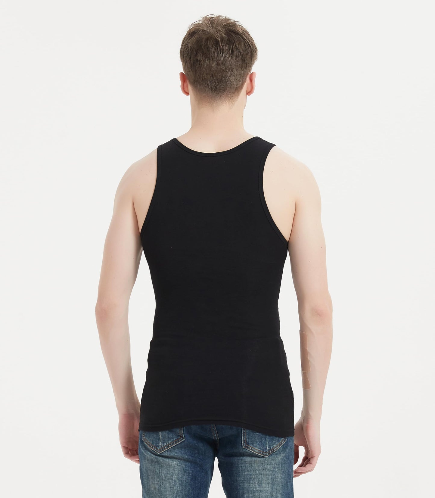 Comfneat Men's 6-Pack A-Shirts Tight Fit Tank Tops Cotton Spandex Undershirts (Black 6-Pack, XXL)