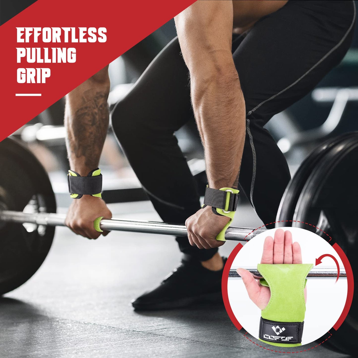 COFOF Weight Lifting Wrist Strap,Double Layer Leather Weightlifting Wrist Strap for Deadlift and Powerlifting, Adjustable Neoprene Padded Gym Workout Lifting Wrist Hooks for Men/Women(Pair)