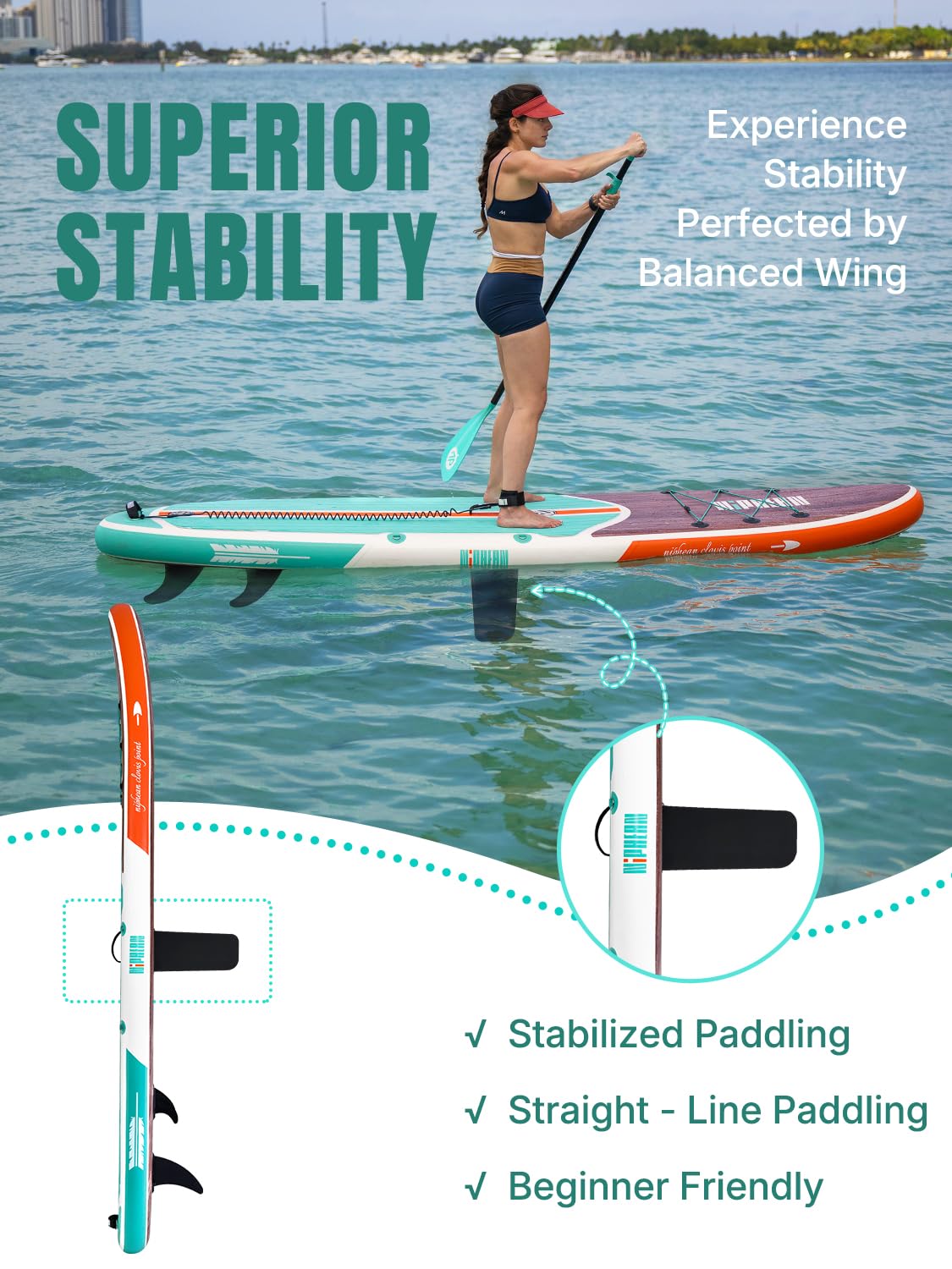 Niphean Inflatable Stand Up Paddle Board with Balanced Wing Design and SUP Accessories, Anti-Slip EVA Deck, 10’6’’ Inflatable Paddle Boards for Adults & Youth of All Skill Levels