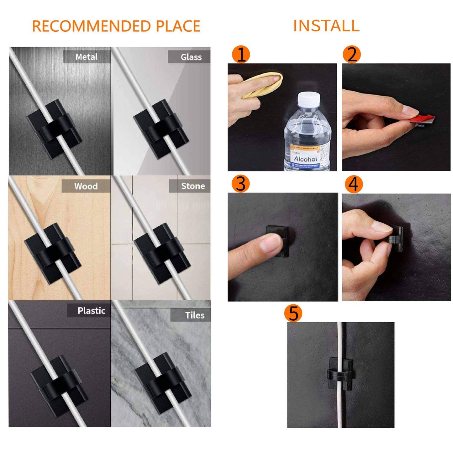 SAISN Adhesive Clips Strong Wire Holders 100 Pack Self-Adhesive Wire Clip Cable Cord Desk Management for Office Home and Car