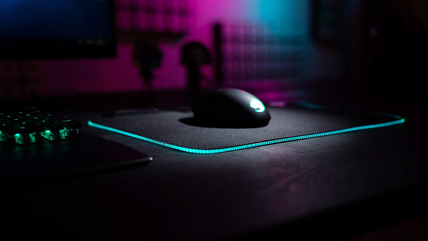 ROCCAT Sense Aimo RGB Illumination Gaming PC Mousepad, Non Slip Back, Computer Mouse Pad, Soft PC Gaming Desktop Mat with Stitched Edges, Owl Eye Sensors, Black, Medium
