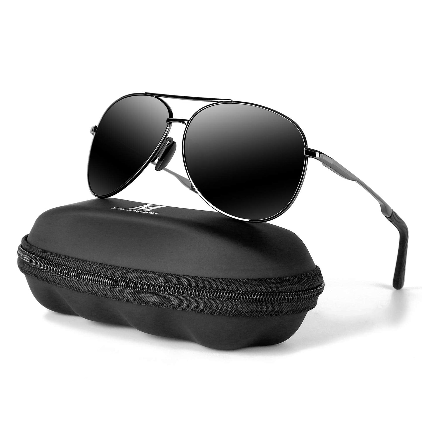 mxnx Aviator Sunglasses for Men Polarized Women UV Protection Lightweight Driving Fishing Sports Unisex glasses MX208 Gun Frame Black Lens
