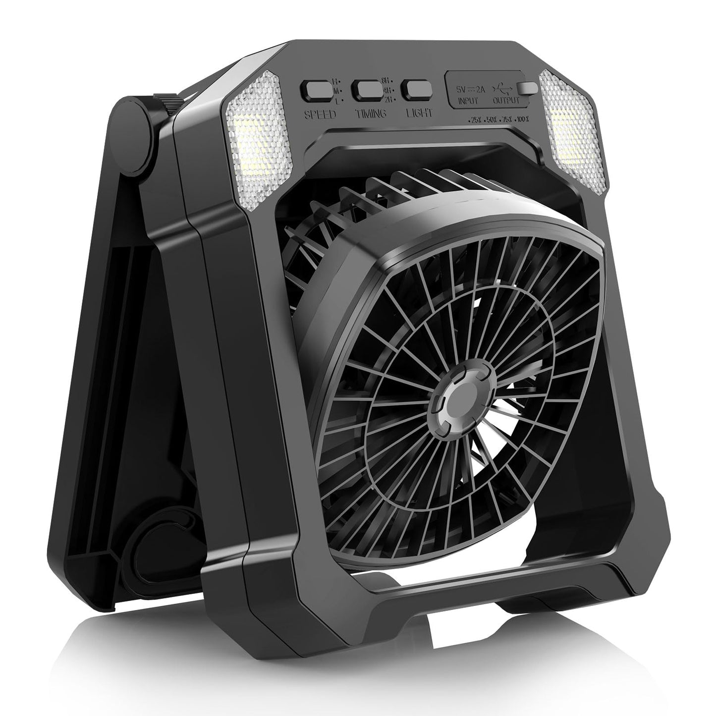 Camping Fan Solar Powered, Portable Solar Fan 10000mAh USB Rechargeable Battery Operated with Light, Quiet Outdoor Fans for Tent, RV, Emergency, Hiking, Power Outage, Desk, Greenhouse, Survival Kit