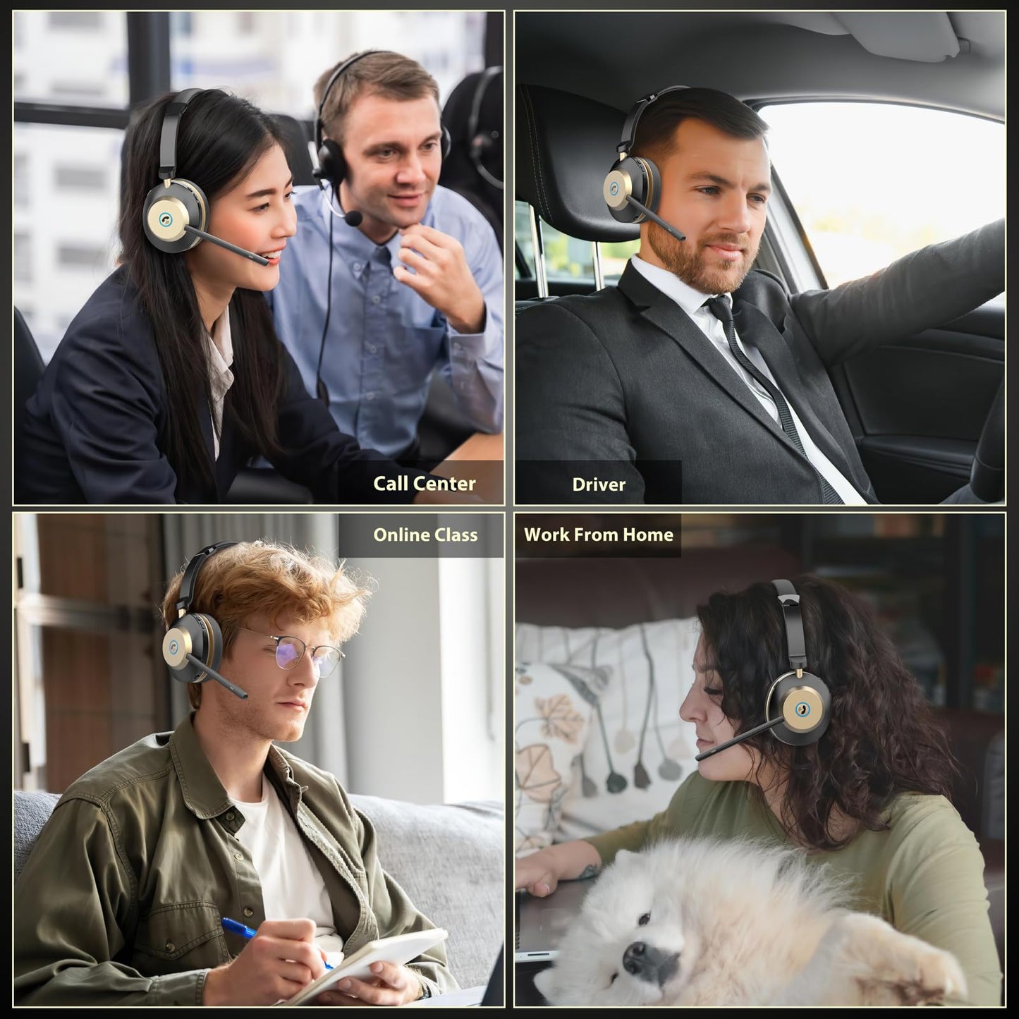 NOTESNEE V5.3 Wireless Headset with Mic for Work, 45Hrs Computer Headset with Microphone, Bluetooth Headphones with Noise Cancelling Mic, Charging Base, USB Dongle & Mute Button for PC, Skype, Zoom