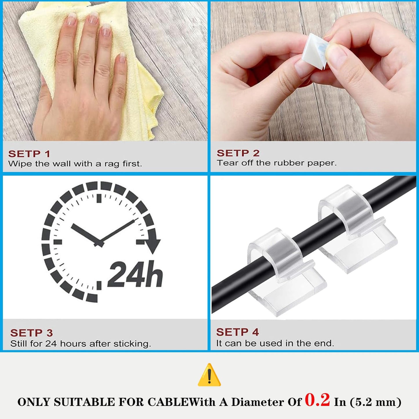 SZFUDIGO Cable Clips,50PCS Electrical Cord Management Adhesive Cable Wire Clip Wire Clips Wall,Used for Cars, Offices, and Homes Cable Clips Cord Organizer (Transparent)