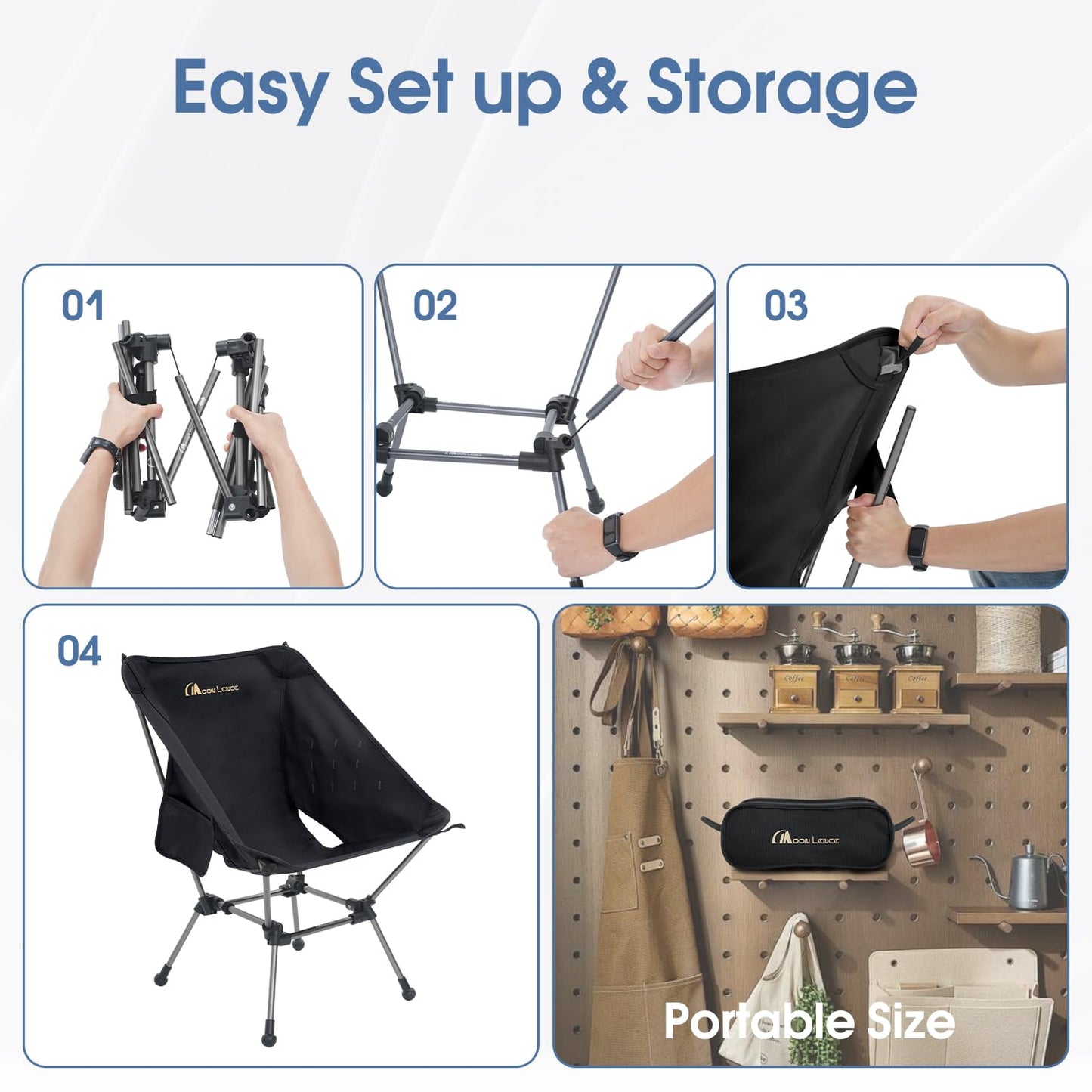 MOON LENCE Camping Chair Plus, Upgraded Comfort & Size, Still Compact and Lightweight, Folding Portable Chair for Backpacking & Hiking, 400Lbs Capacity, Gen 3 Plus (Black (Plus))