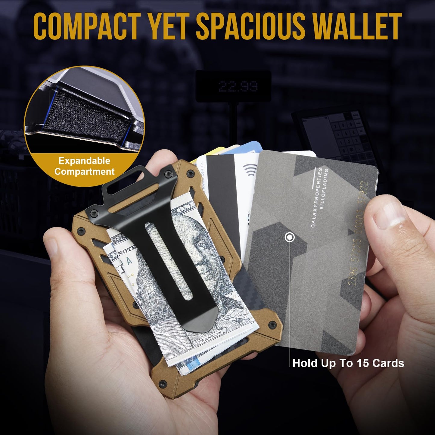 1TG Tactical Minimalist Slim Wallet with Moeny Clip, Front Pocket RFID Blocking Wallet Cash Holder, Versatile Credit Card Orgainzer, ID Card Badge Holder for Men