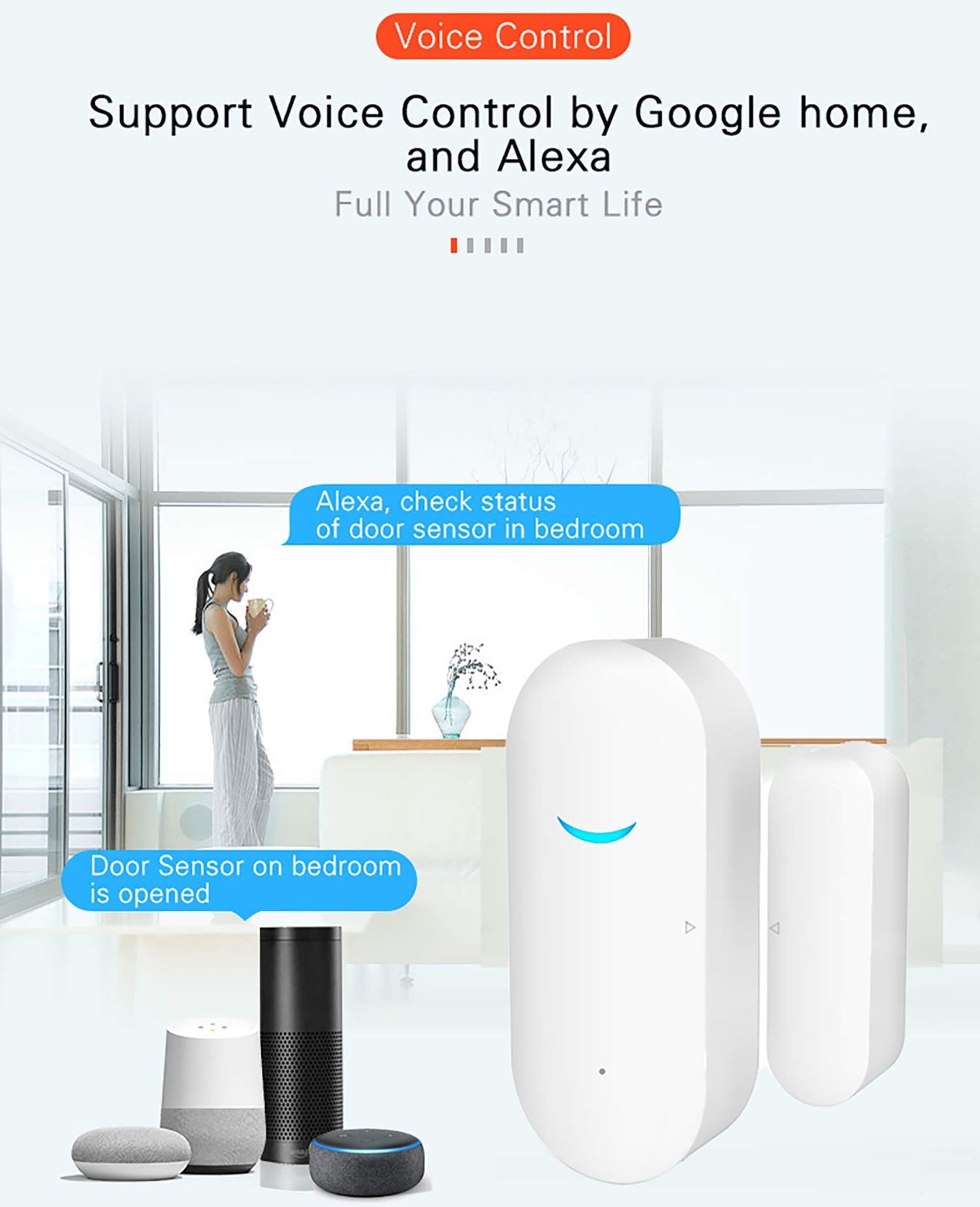 4 Pack WiFi Wireless Door Window Sensor,TUYA Smart Alarm with Free Notification APP Control Home Security Alarm System, Compatible with Alexa, Google Home, Siri