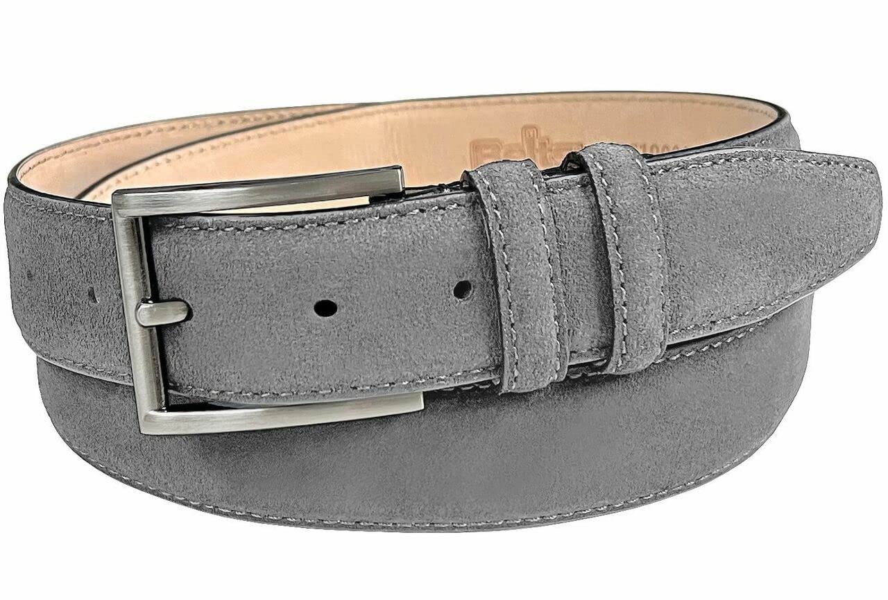 19000 Men's Suede Belt Genuine Leather Casual Dress Belt 1-3/8"(35mm) Wide (Gray, 40)