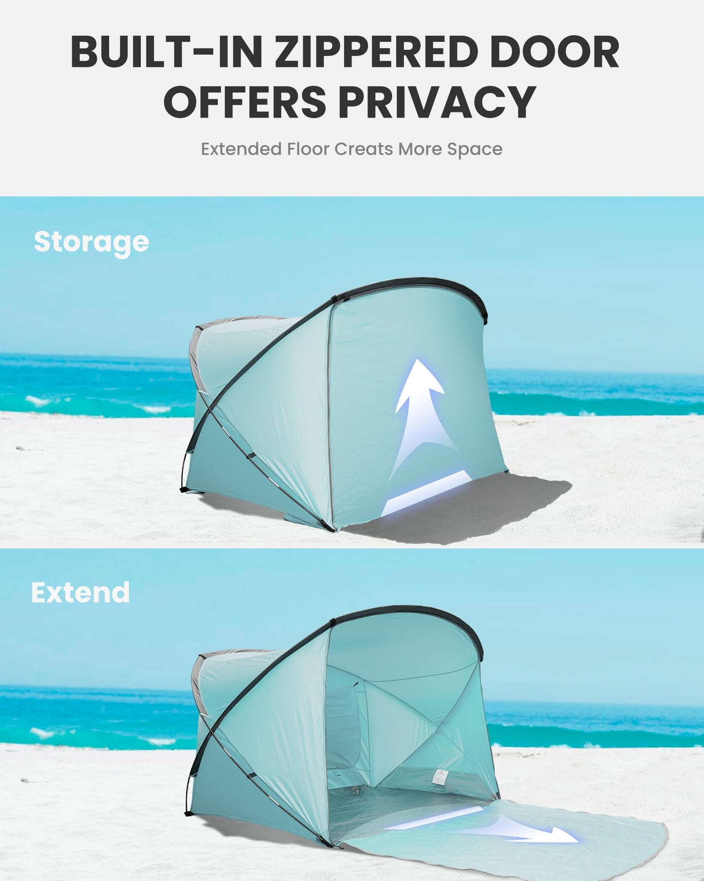 OutdoorMaster Beach Tent for 3-4 Person - Easy Setup and Portable Beach Shade Sun Shelter Canopy with UPF 50+ UV Protection Removable Skylight Family Size - Green