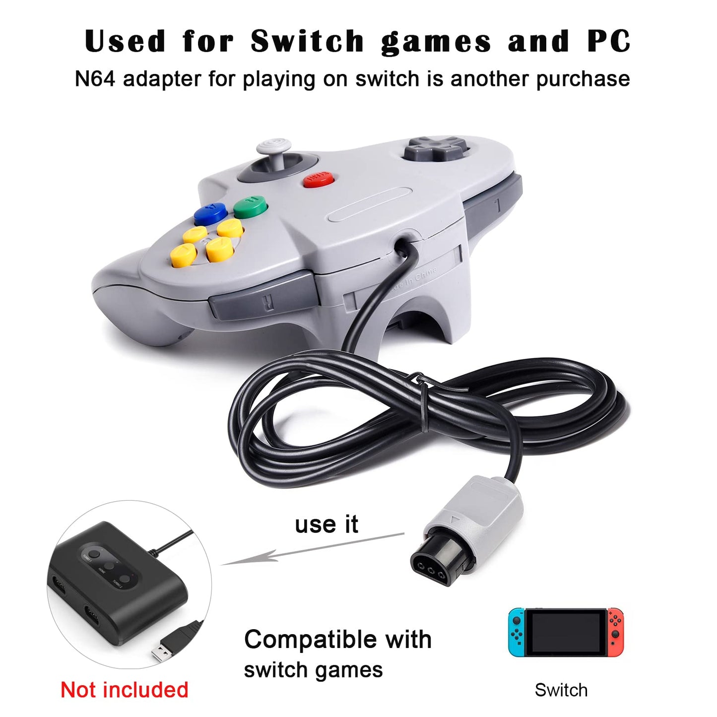 2xClassic N64 Controller,kiwitata Retro Wired N64 Gamepad Controller Joystick for N64 Video Console Games System Black+Gray