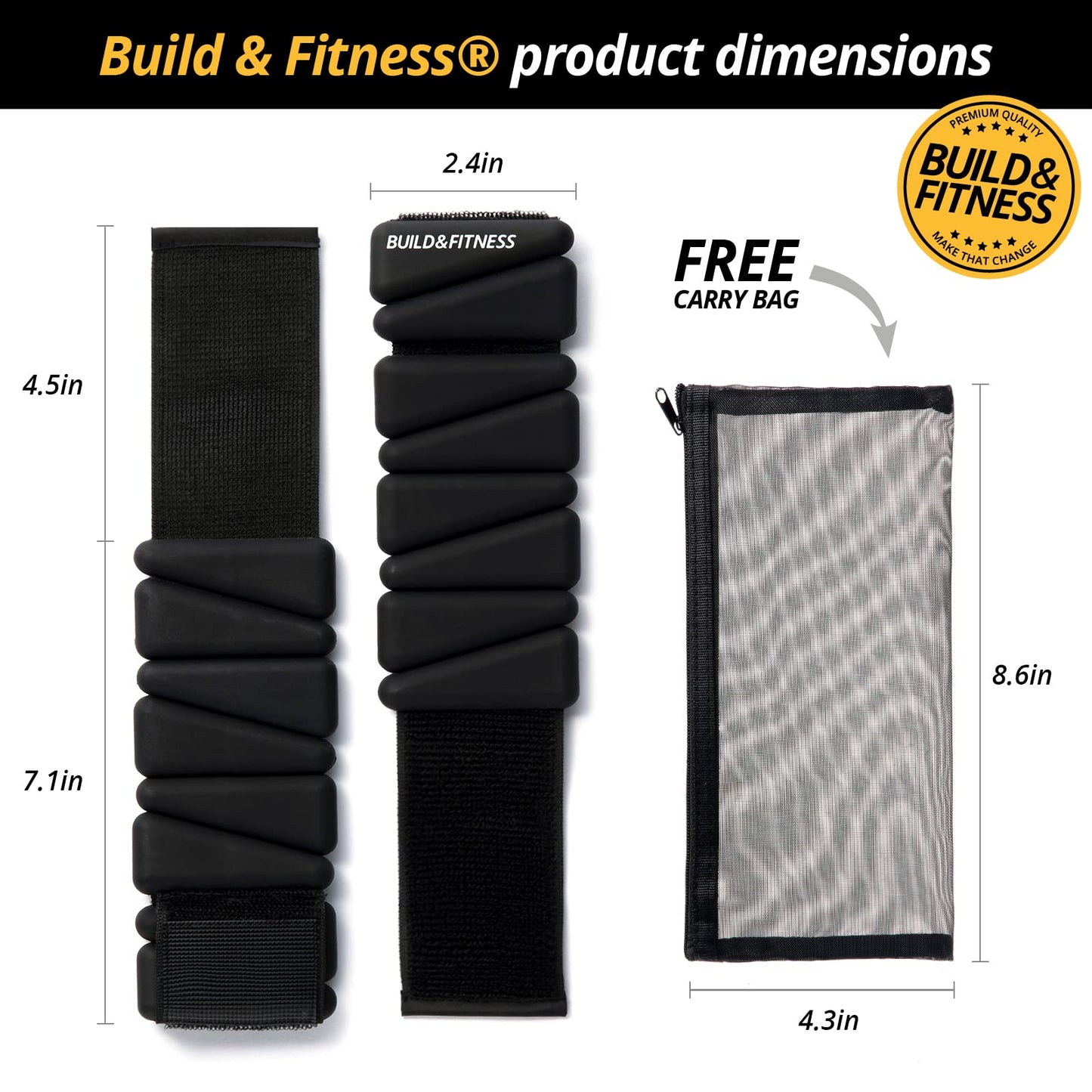 Wrist & Ankle Weights, Adjustable Bands for Women and Men Workouts, Set of 2, 1lb each, Perfect for Running, Jogging, Walking, Yoga, Dance, Pilates, Cardio, Aerobics, Strength Training (2lb, Black)
