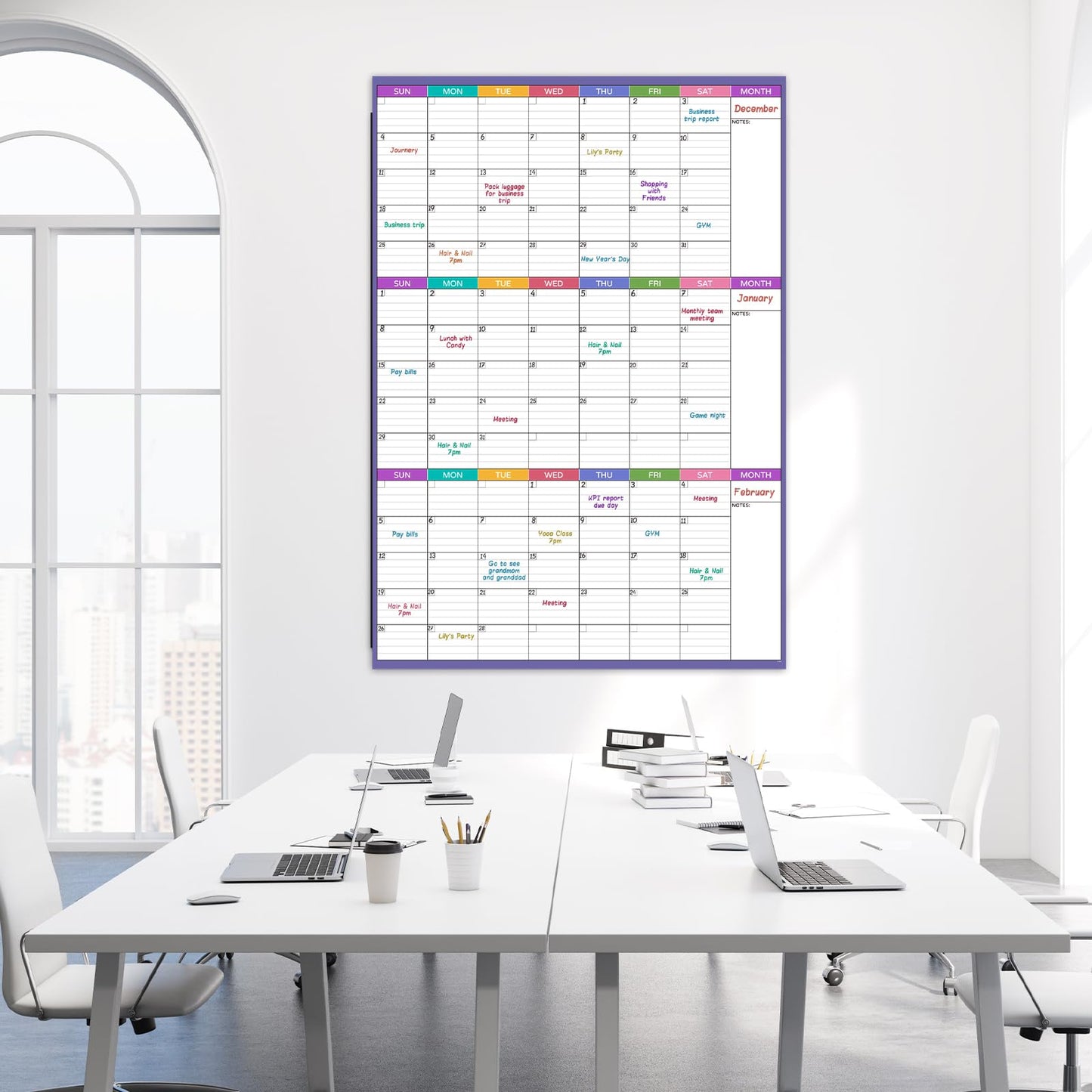 Large Dry Erase Calendar For Wall - Undated 3 Month Calendar, 28'' x 40'', Erasable & Reusable Laminated White Board With 8 Round Stickers, Vertical Layout for Office, Classroom and Home