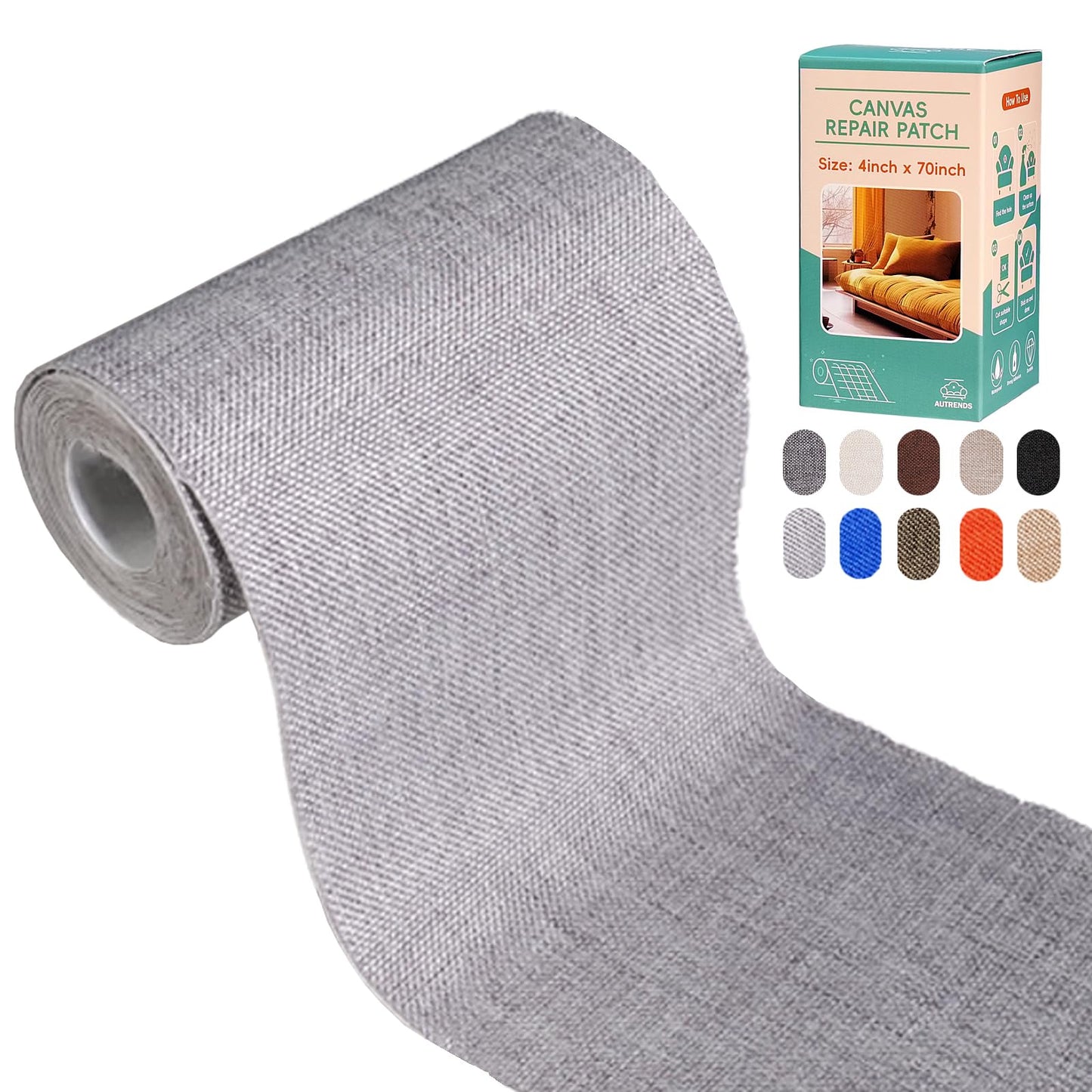 Autrends Canvas Repair Tape,Fabric Repair Patch,4×70 Inches,Outdoor Gear Patch, Waterproof,Self-Adhesive for Repairing Boat Covers,Tents,Sofas,Patio Umbrellas,Lounge Chairs,Awnings Light Grey