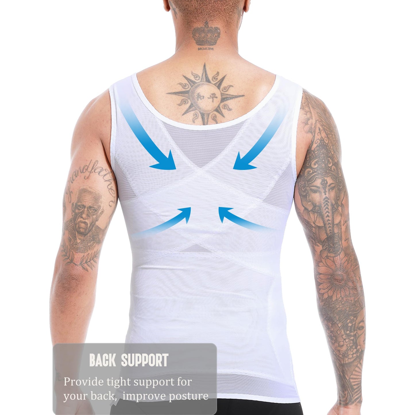Mens Slimming Body Shaper Vest, Gynecomastia Compression Shirt Shapewear, Abs Abdomen Undershirts, Tummy Control Tank Top White