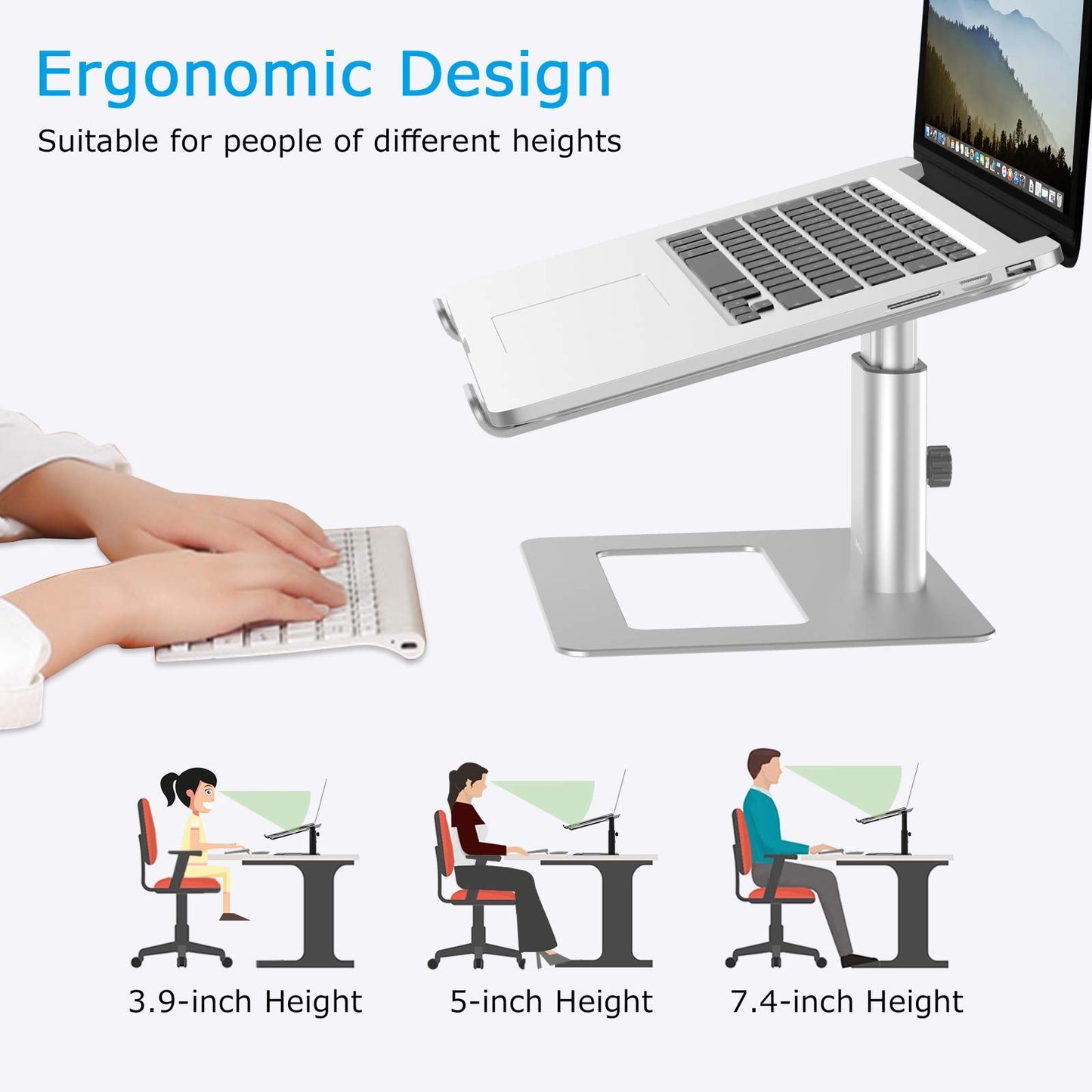 BoYata Laptop Stand, Ergonomic Aluminum Height Adjustable Computer Stand Laptop Riser Holder for Desk, Compatible with MacBook Pro/Air, Dell, Lenovo, HP, Samsung, More Laptops 11-17"