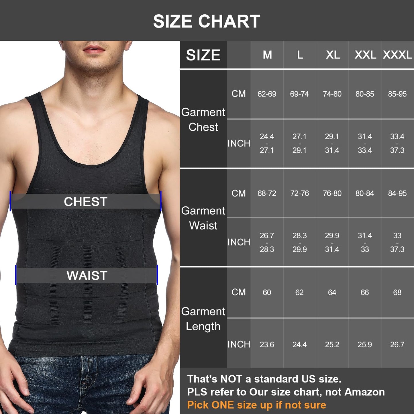 Odoland Men's Shapewear Vest Pack of 3 Tank Top Compression Shirt Compression Shirt Tummy Control Men's Body Shaper