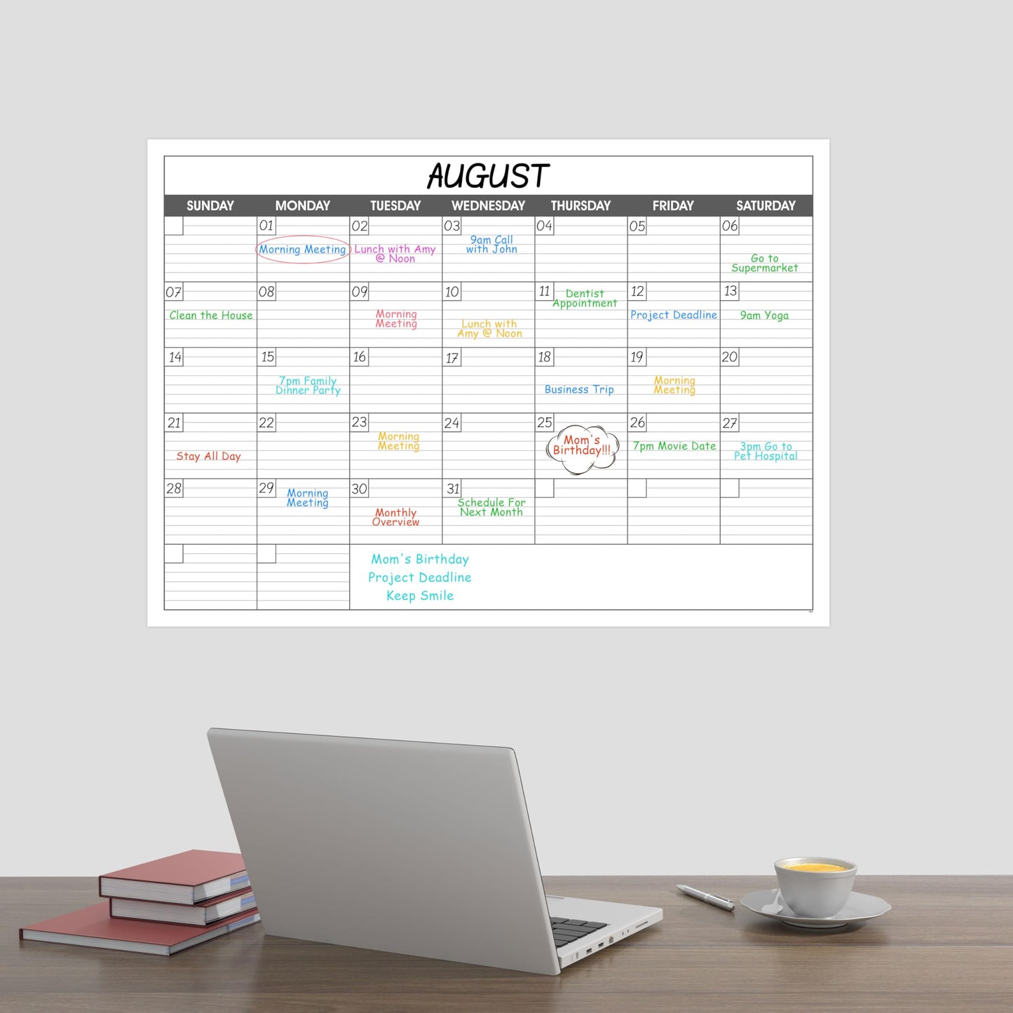 Large Dry Erase Calendar for Wall - Undated 1 Month Big Wall Calendar, 40" x 30", Erasable & Reusable Laminated Calendar Max with 8 Round Stickers, Great Layout Wall Calendar Dry Erase for Home, Office and School