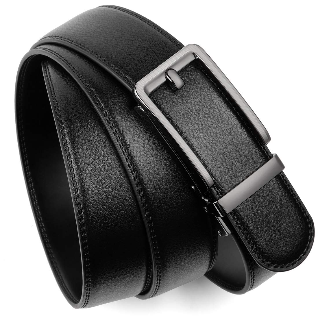 Founders & C Men's Leather Ratchet Comfort Click Belt Dress with Slide Buckle -Adjustable Trim to Fit (28"-42" Waist Adjustable, Bright Gun Buckle W Classic Black Leather)