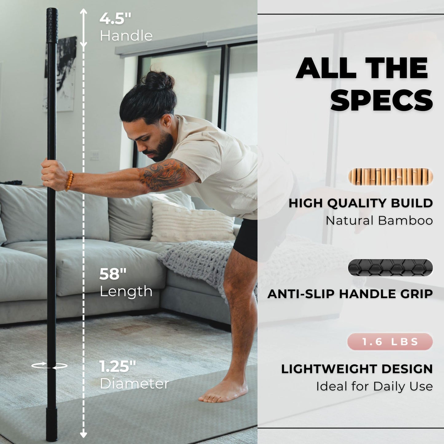 Mobility Mentor Yoga Stick - Mobility Stick - Large Bamboo Exercise Stick for Stretching - Workout Stick - Posture Corrector Stick Mobility - Yoga Bar - Stretch Stick for Fitness - Physical Therapy