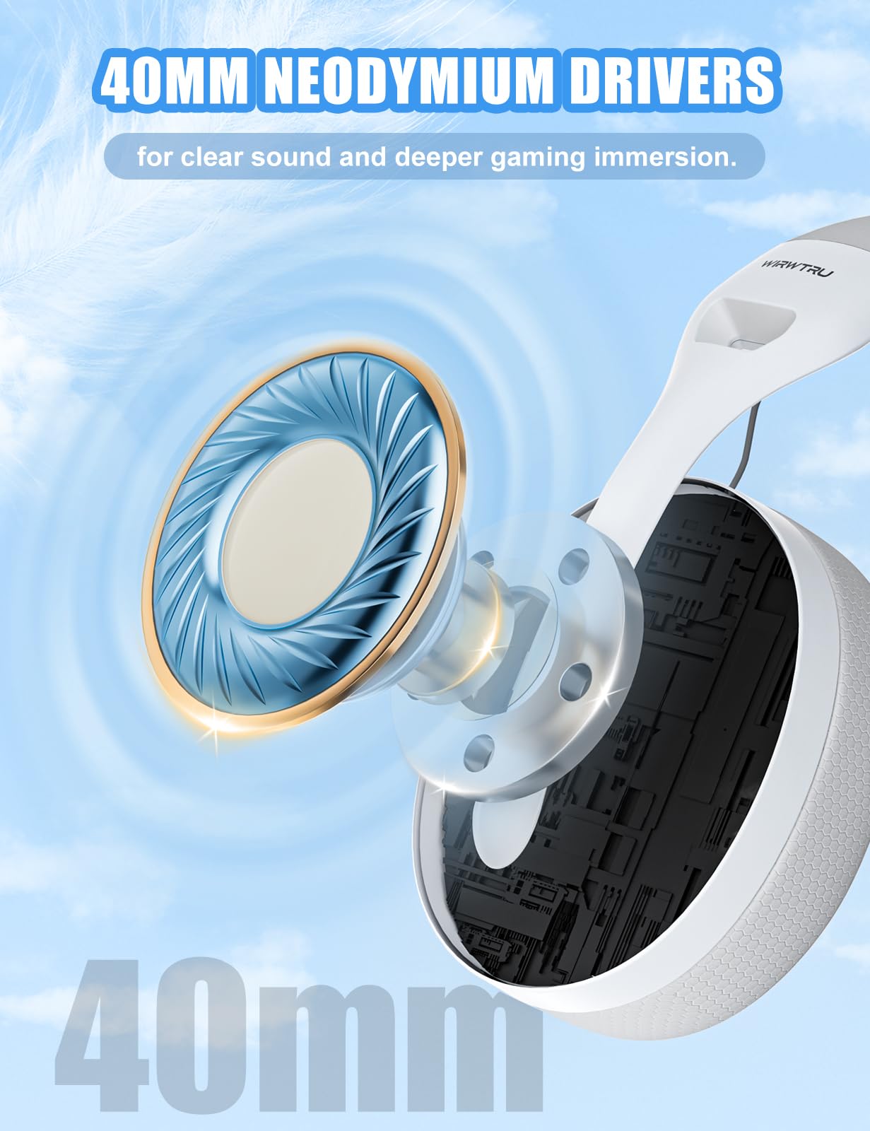 WIRWTRU S30 Gaming Headset with Microphone,198g Lightweight Design, Gaming Headphones for Xbox, Xbox Series X|S, PS5, PS4,Switch, PC, Noise Cancelling Mic, Soft Earmuffs,3.5MM Wired (White)