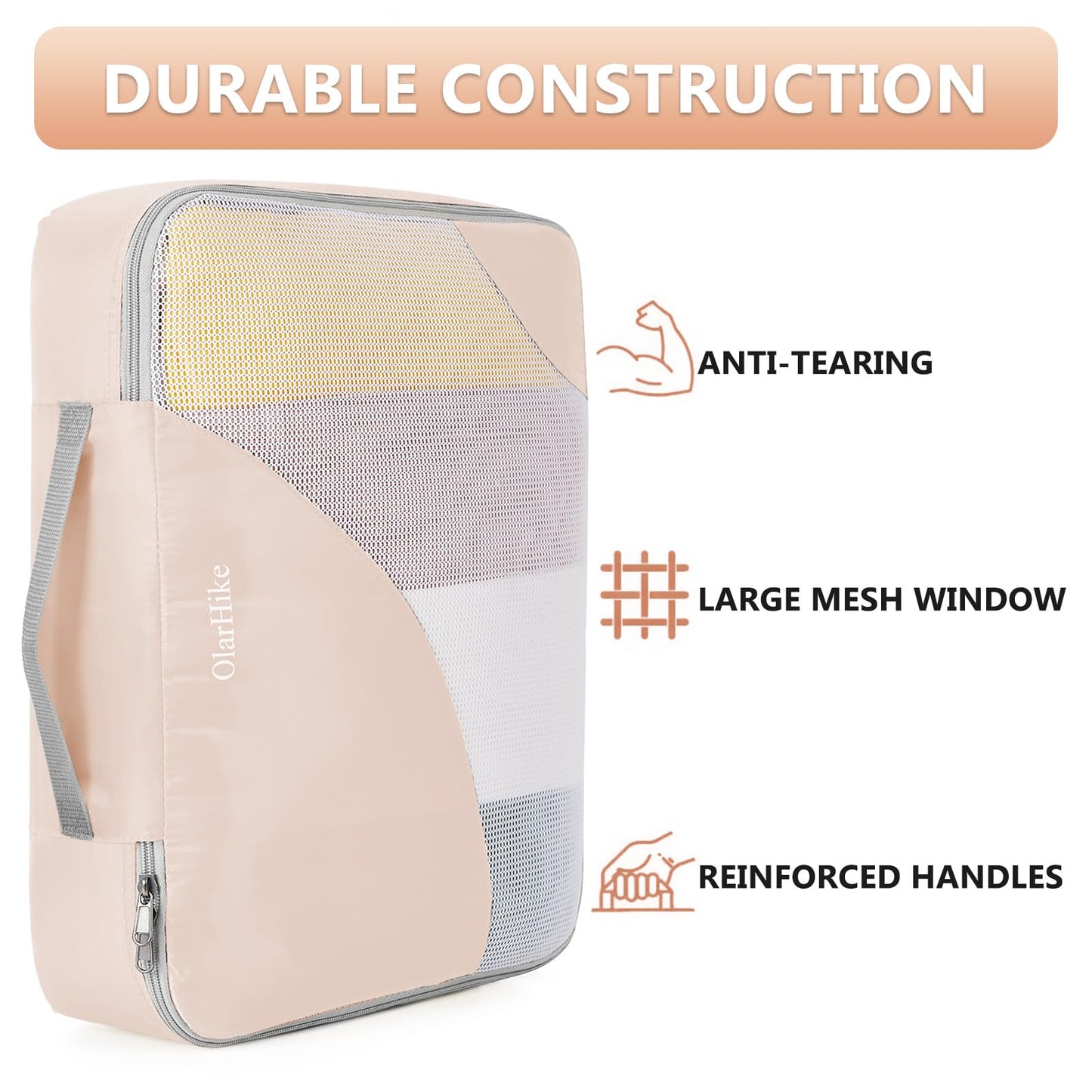 10 Set/8 Set Packing Cubes for Travel, Gifts for Women Mom,Anti-Tearing Suitcase Organizer for Luggage with Shoe & Hanging Toiletry Bag,OlarHike Vacation Essentials & Accessories for Cruise Ship,Cream